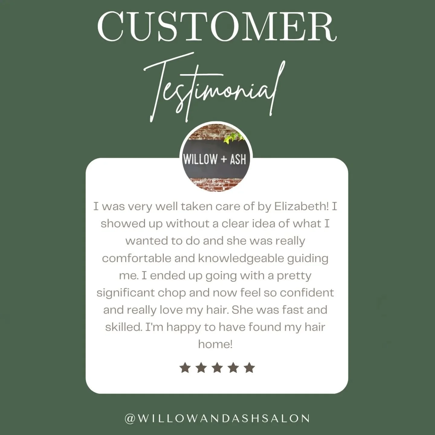 We are beyond thrilled to be your hair home!
#WillowLovesYou #ClientTestimonial #ClientLove