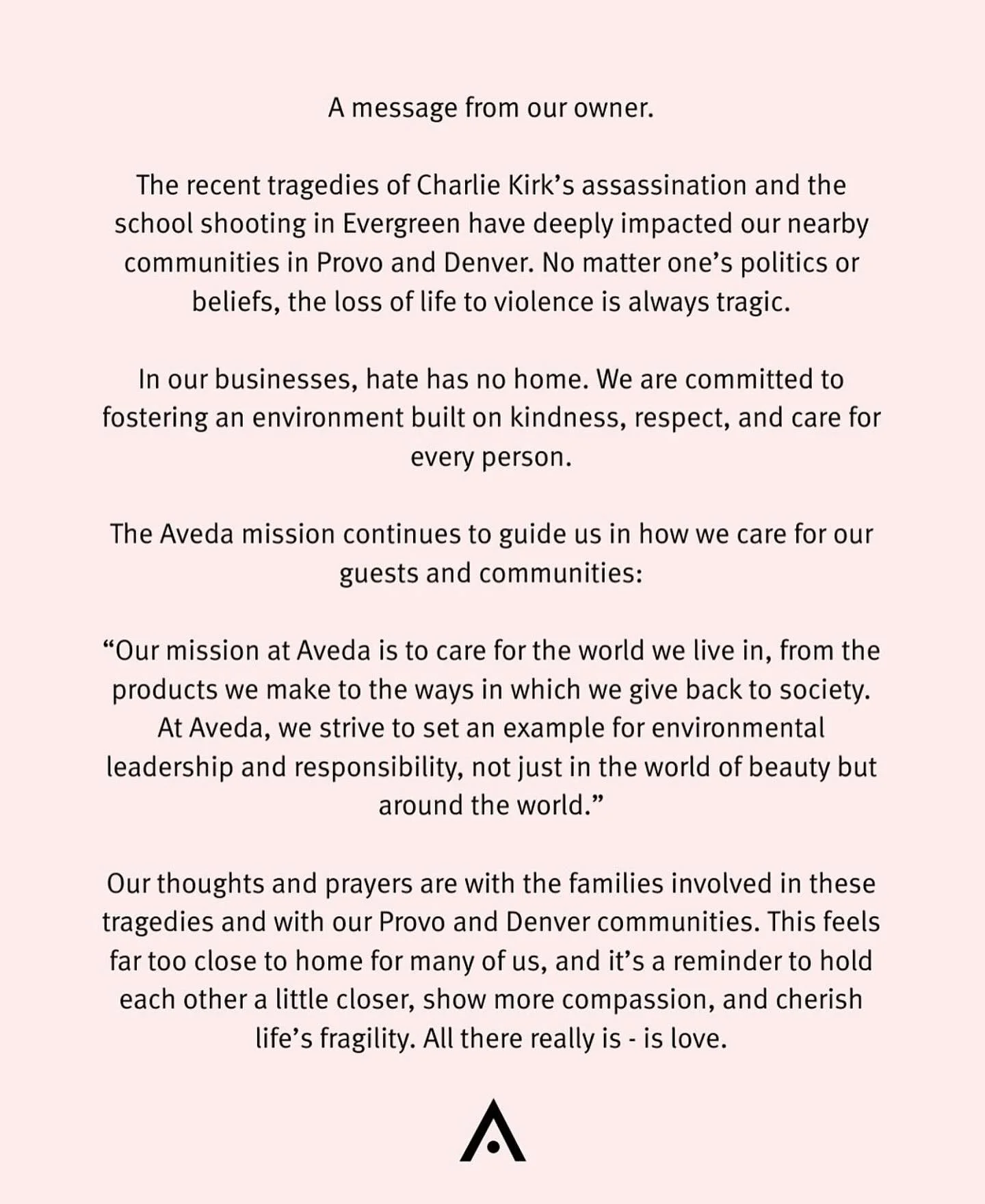 We are proud to be a part of the @aveda family where love is top priority 🌿