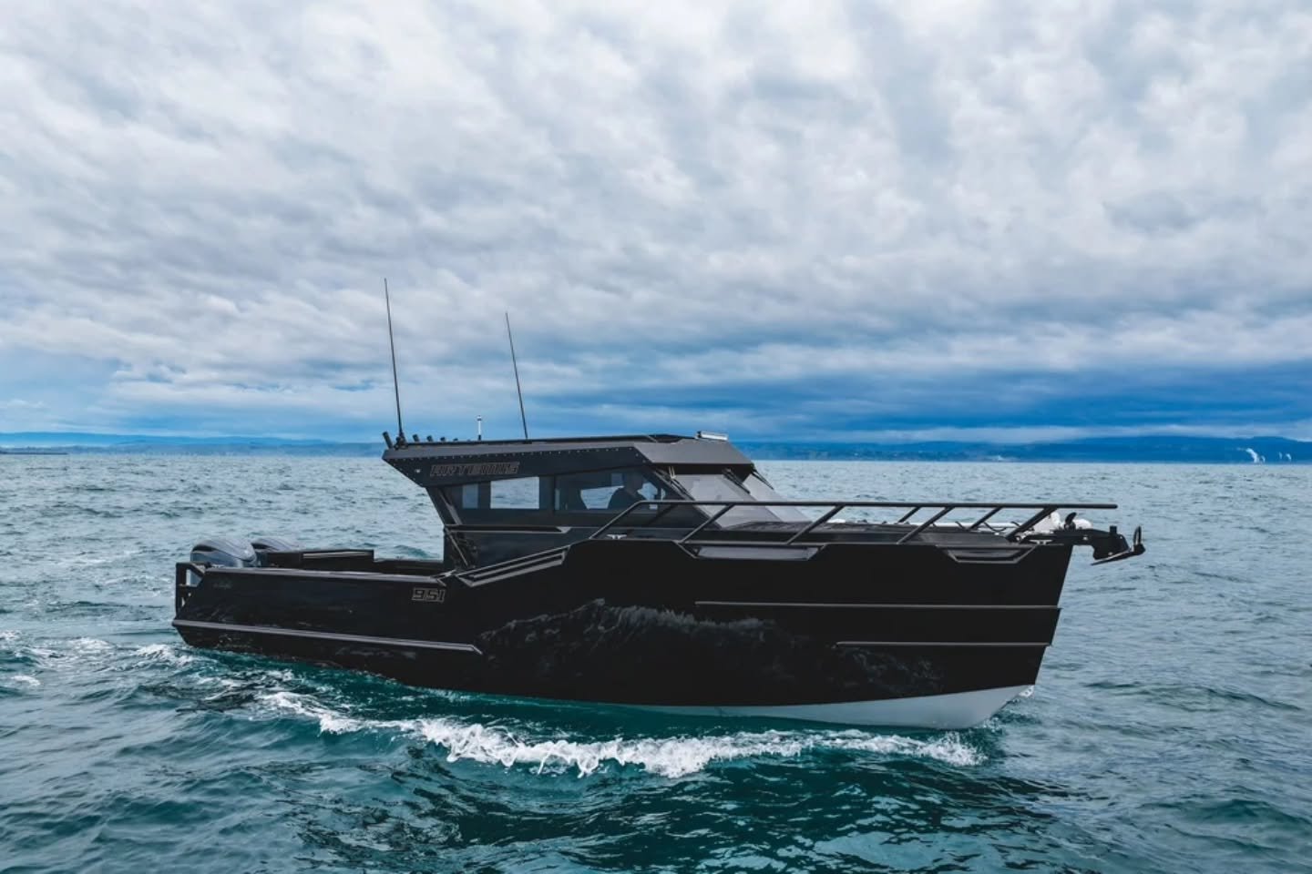 Say hello to Machina Peritia 951, a 32' powerhouse handcrafted in Hawkes Bay, New Zealand, with Twin 350hp Yamahas and speeds of 50 knots. This vessel looks more suited for naval ops than fishing, but imagine its prowess in American fishing competiti