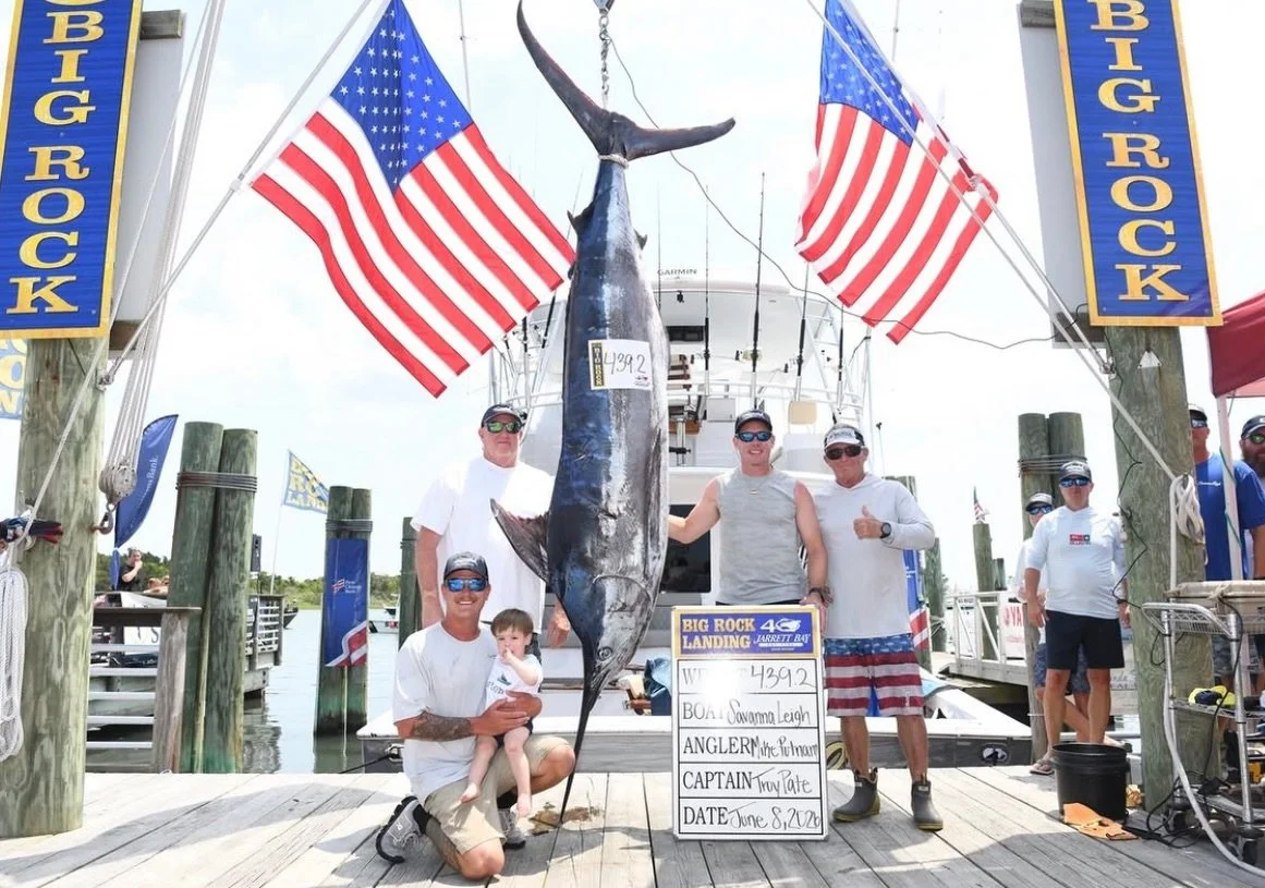 The first fish brought to the scales at this years 2026 @bigrocktournament Team &ldquo;Savanna Leigh&rdquo; a 65 foot Viking landed a 439.2 pound Blue Marlin which is currently worth $5.6 MILLION&hellip; There is another fish set to hit the scales at