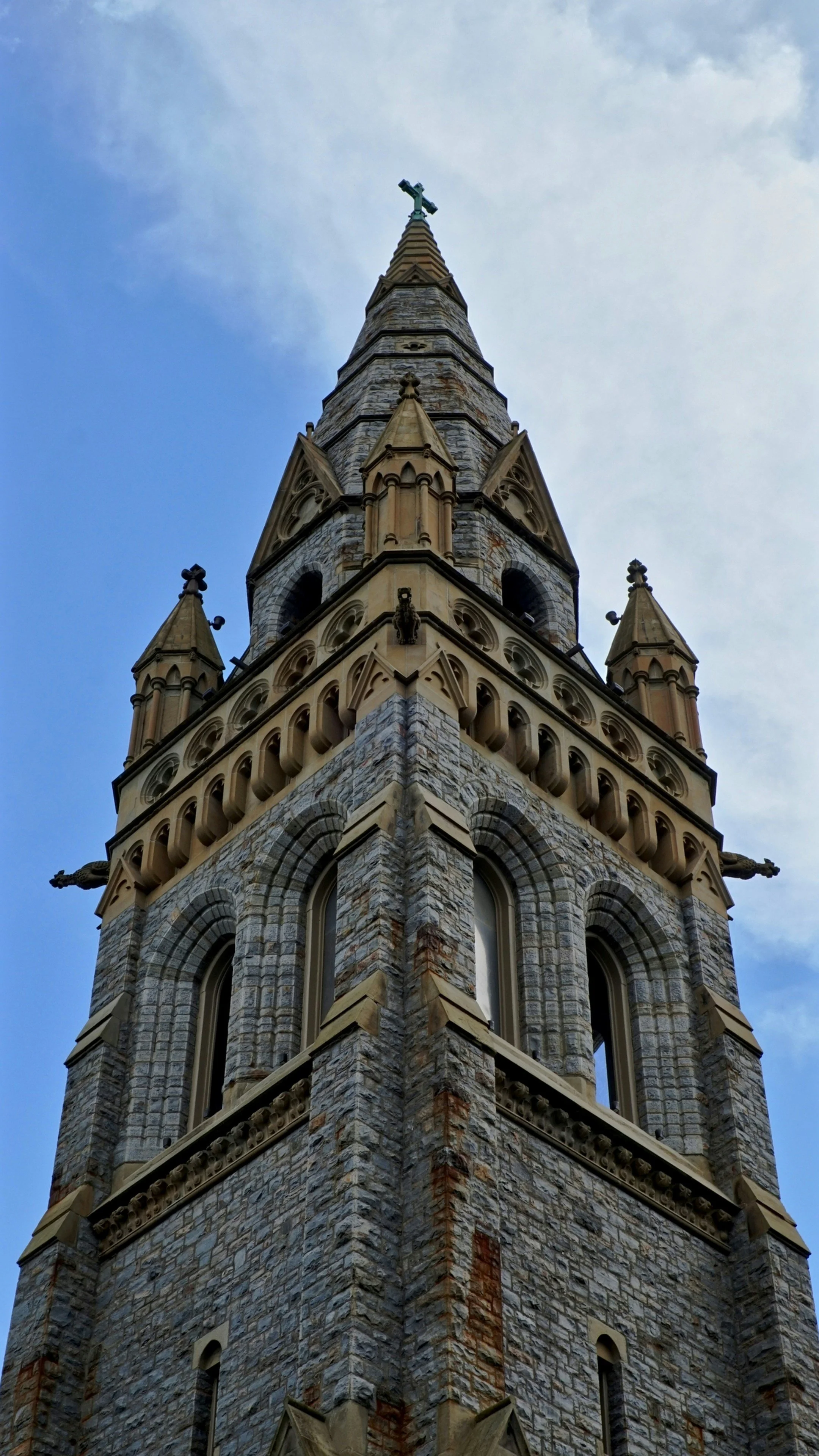 An old stone church steeple in a town in Pennsylvania. Drives & Detours Bethlehem walking tour