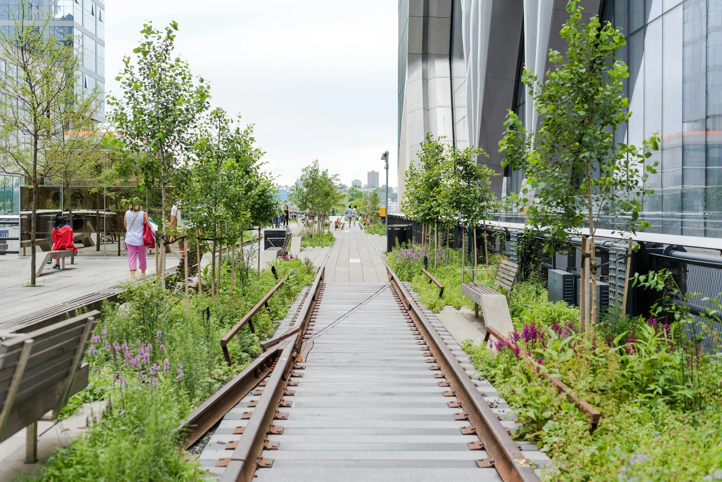 Disused train tracks run through the park on the High Line, New York. Drives & Detours New York High Line walking tour