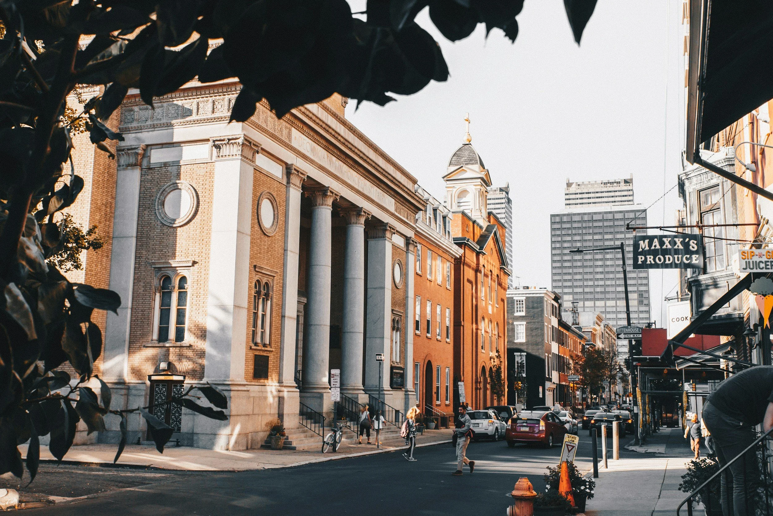 Old buildings during the golden hour of sunrise in Philadelphia