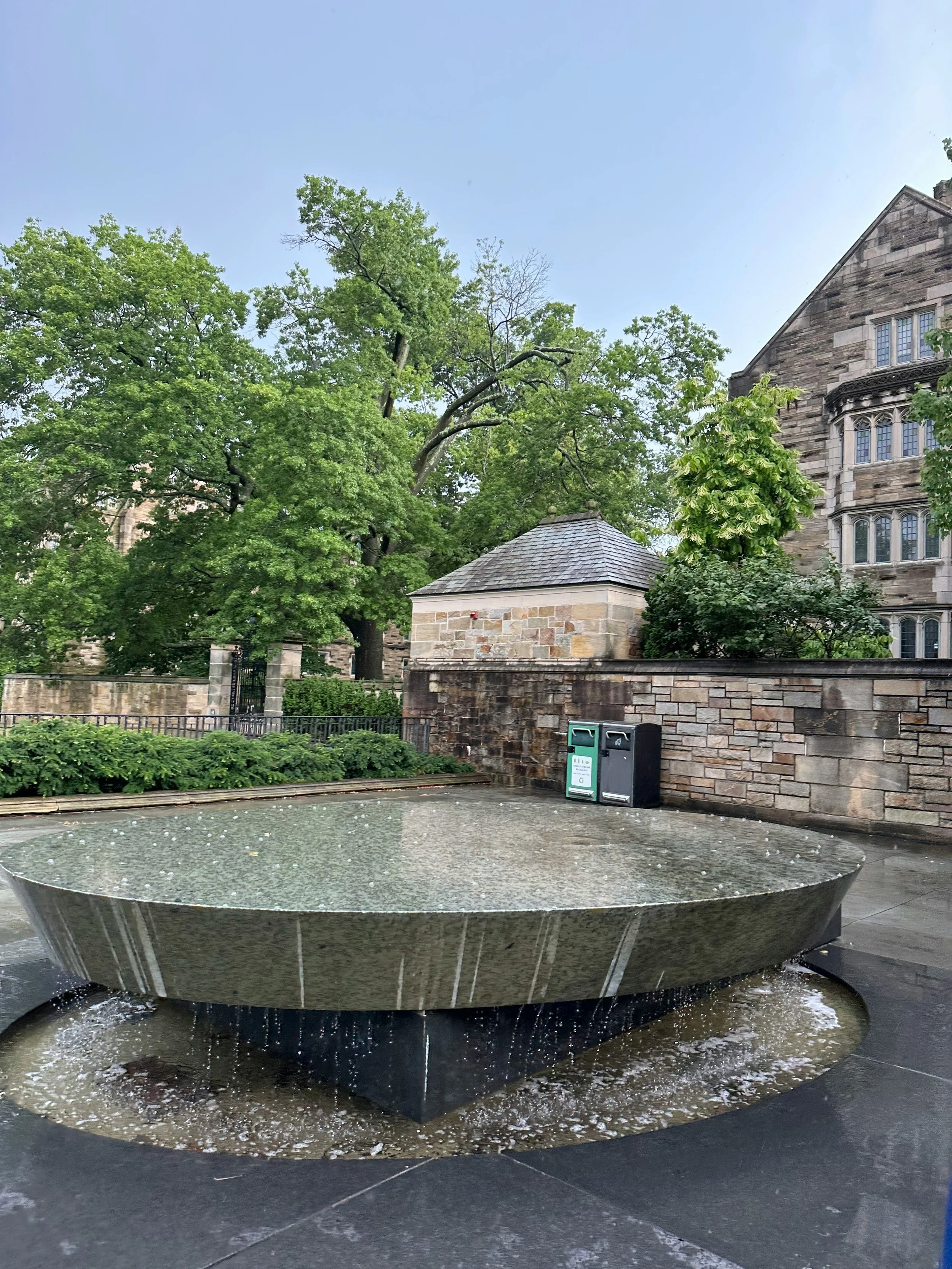 A modern fountain in New Haven, Connecticut. Drives & Detours Yale Campus Tour