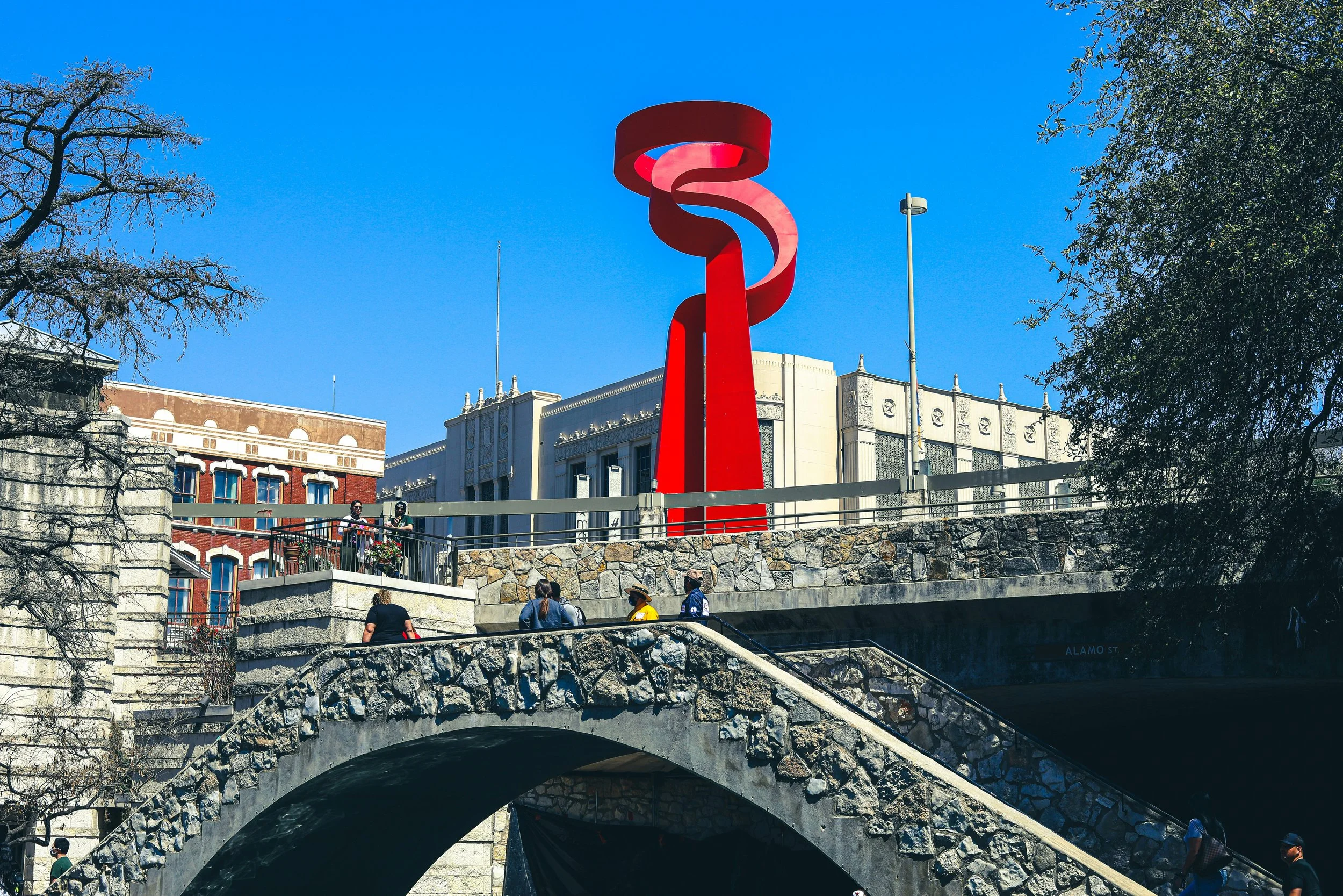 La Antorcha de la Amistad, or The Torch of Friendship, is a large red sculpture on a bridge by the River Walk. Drives & Detours Best places to eat in San Antonio