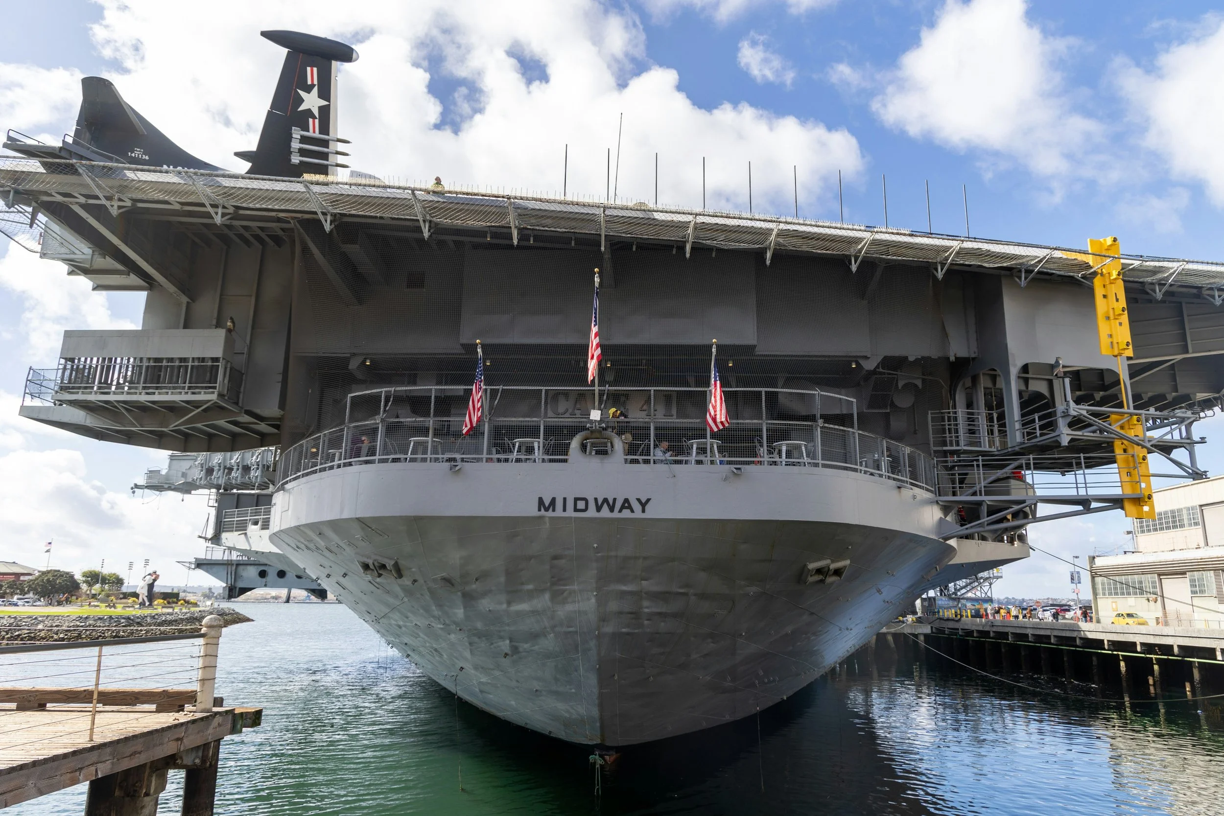The bow of the USS Midway in dock in San Diego. Drives & Drtours San Diego Embarcadero foodie guide