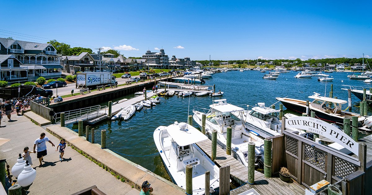 Church’s Pier in Oak Bluffs, Martha’s Vineyard, is full of small white boats