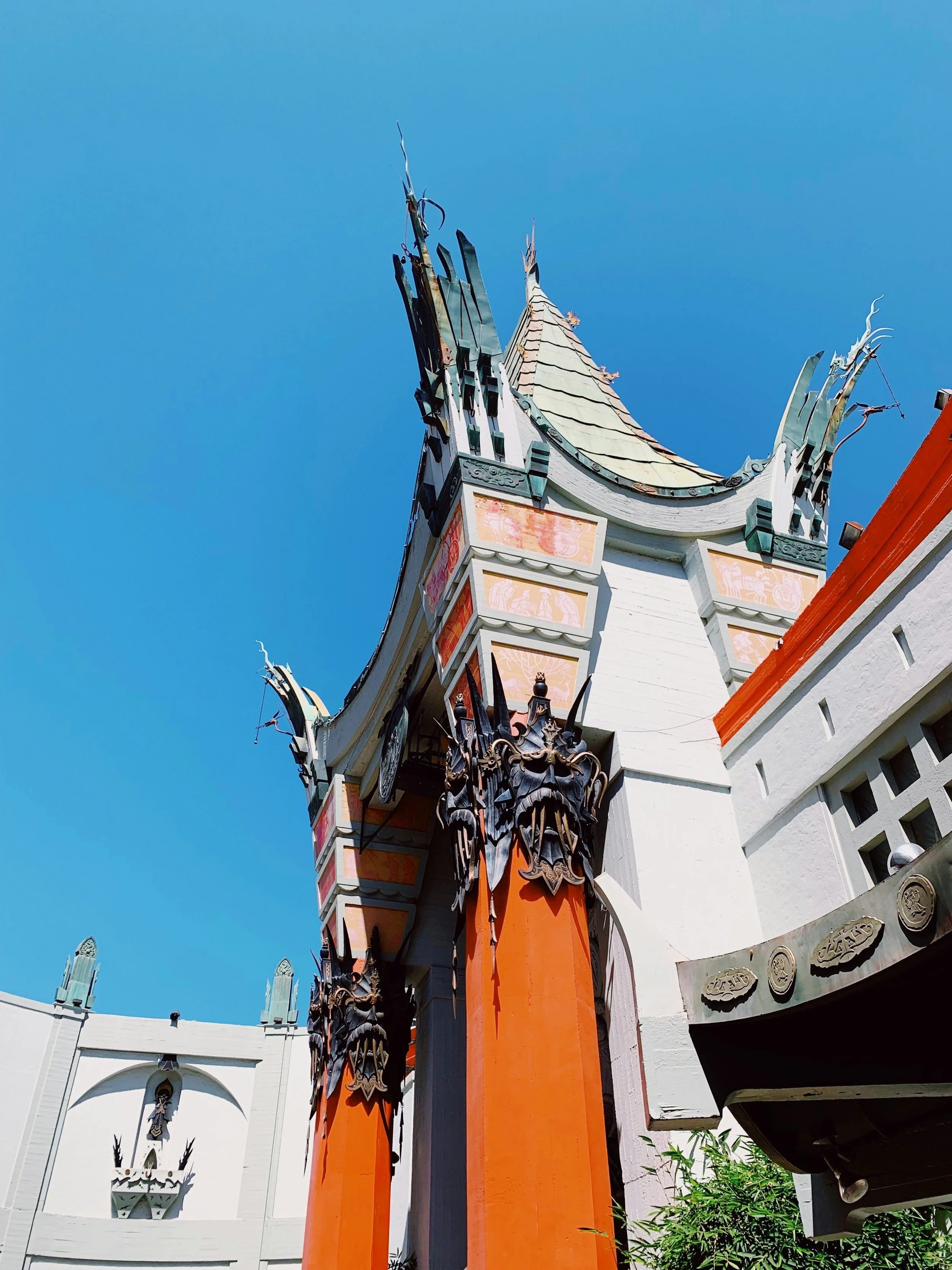 A detail of the TCL Chinese Theatre on Hollywood Boulevard, Los Angeles.