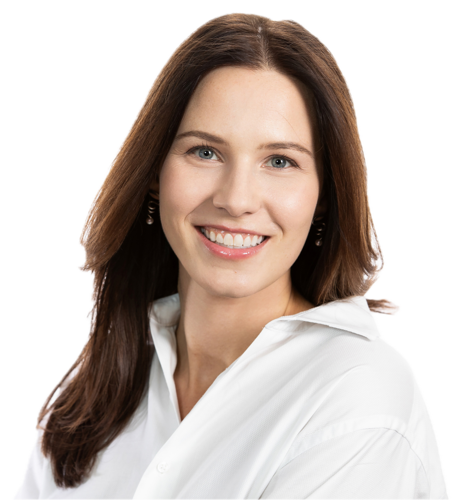 Elise Maddox, Design Strategy UX professional, woman with dark brown hair blue-gray eyes wearing a white shirt