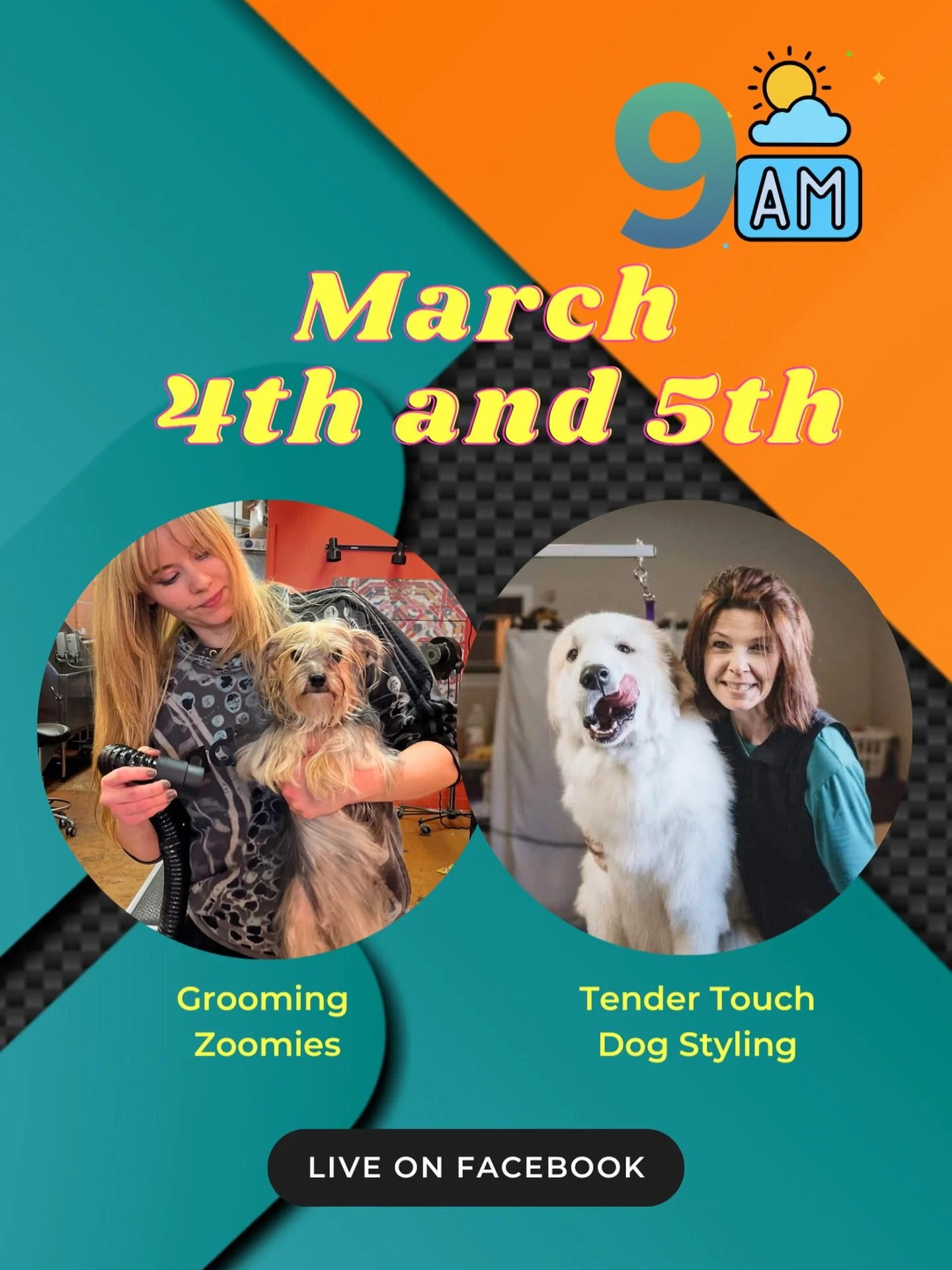 Our live will be streaming on Facebook 3/4 and 3/5 starting at 9am and ending around 3pm.  We are so very excited to be sharing space with Marcy!  Marcy is the owner of Tender Touch Dog Styling located in the upper peninsula of Michigan.  https://www