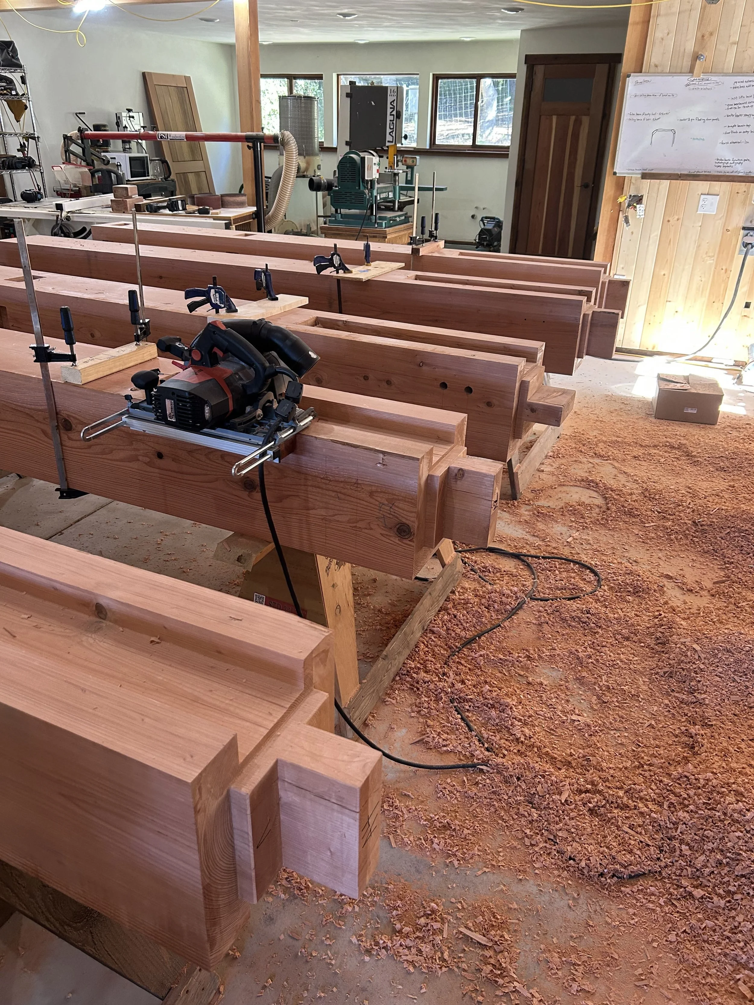 Cal Lutheran University Hage Stave Timber Frame Pavilion - Redwood Posts