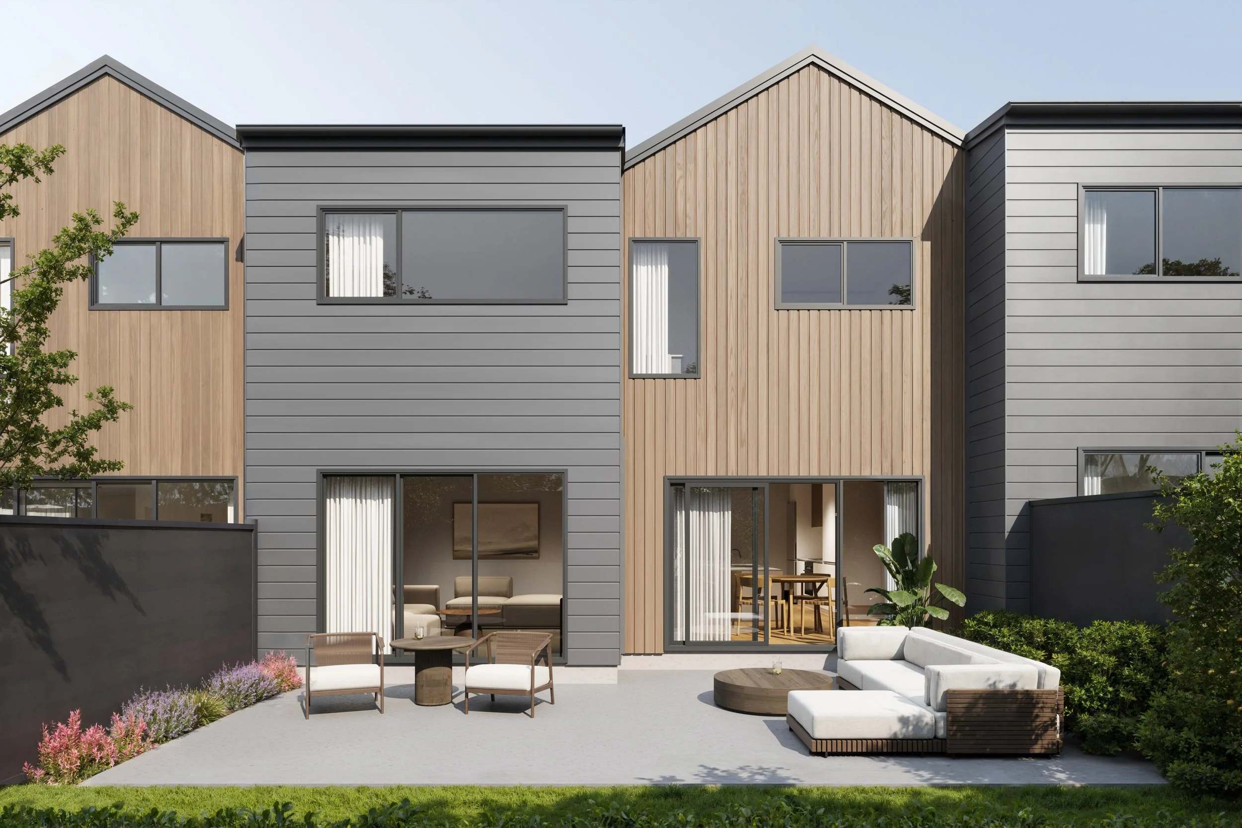 Lot 299's exterior render of the backyard showcases great indoor-outdoor access, great for families or friendly gatherings