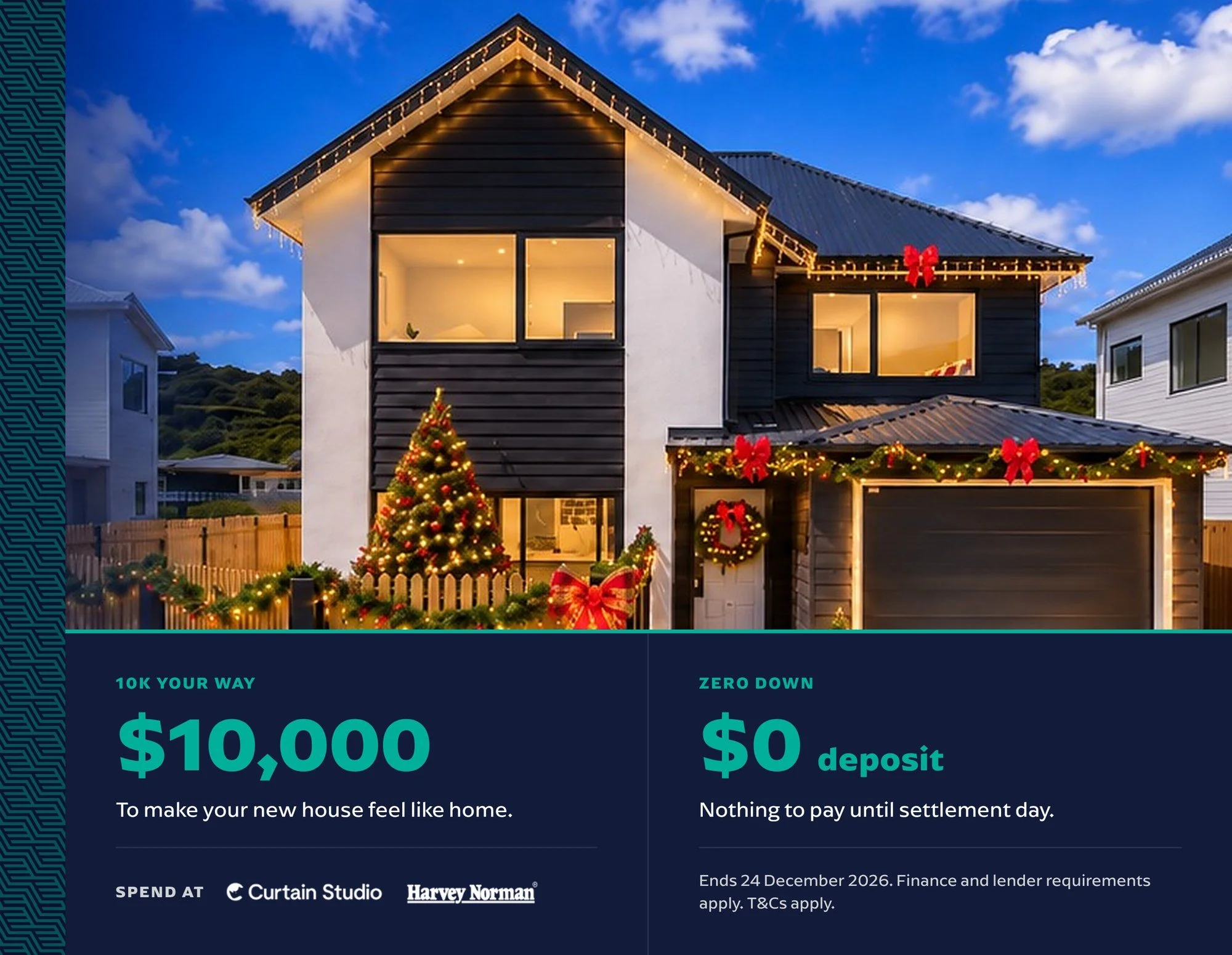 FH Group Christmas offer – $10,000 to spend at Curtain Studio and Harvey Norman, plus $0 deposit