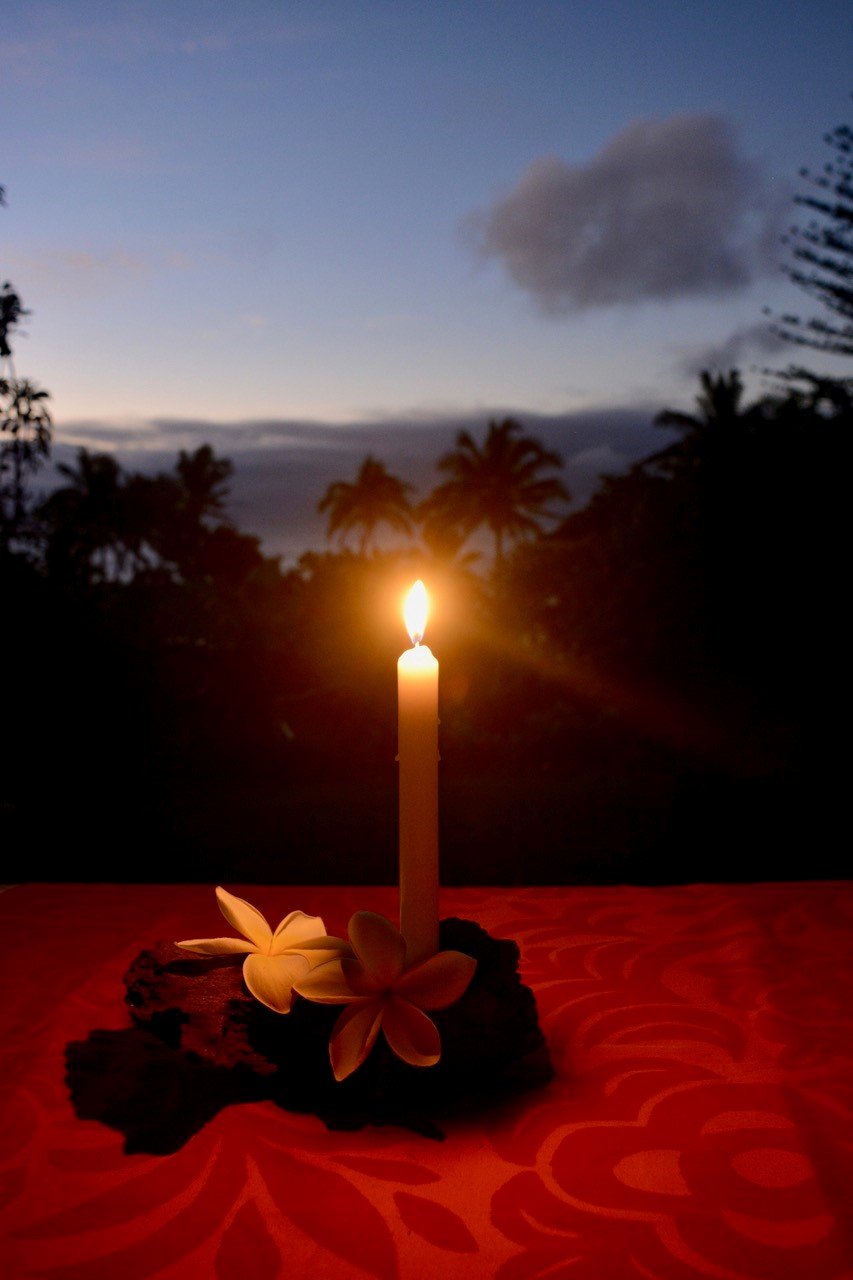 Melva Evans has a candle burning at her home on Pitcairn. 