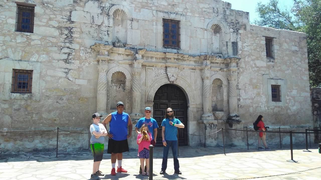 The Blessed Ohana- the kids and Justin at the Alamo
