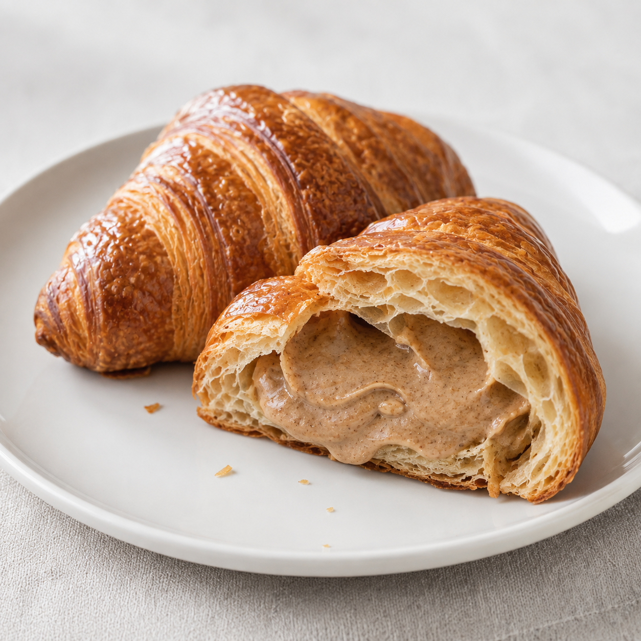 Vör pecan butter filling inside a flaky baked croissant for bakery and pastry applications