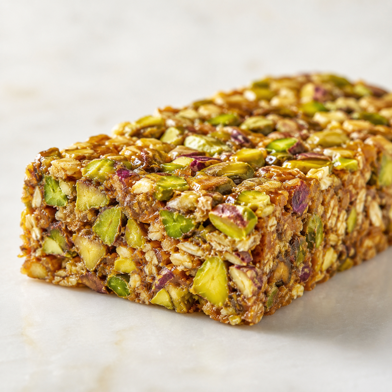 Vör chopped pistachios incorporated into a pistachio granola snack bar for food manufacturing applications