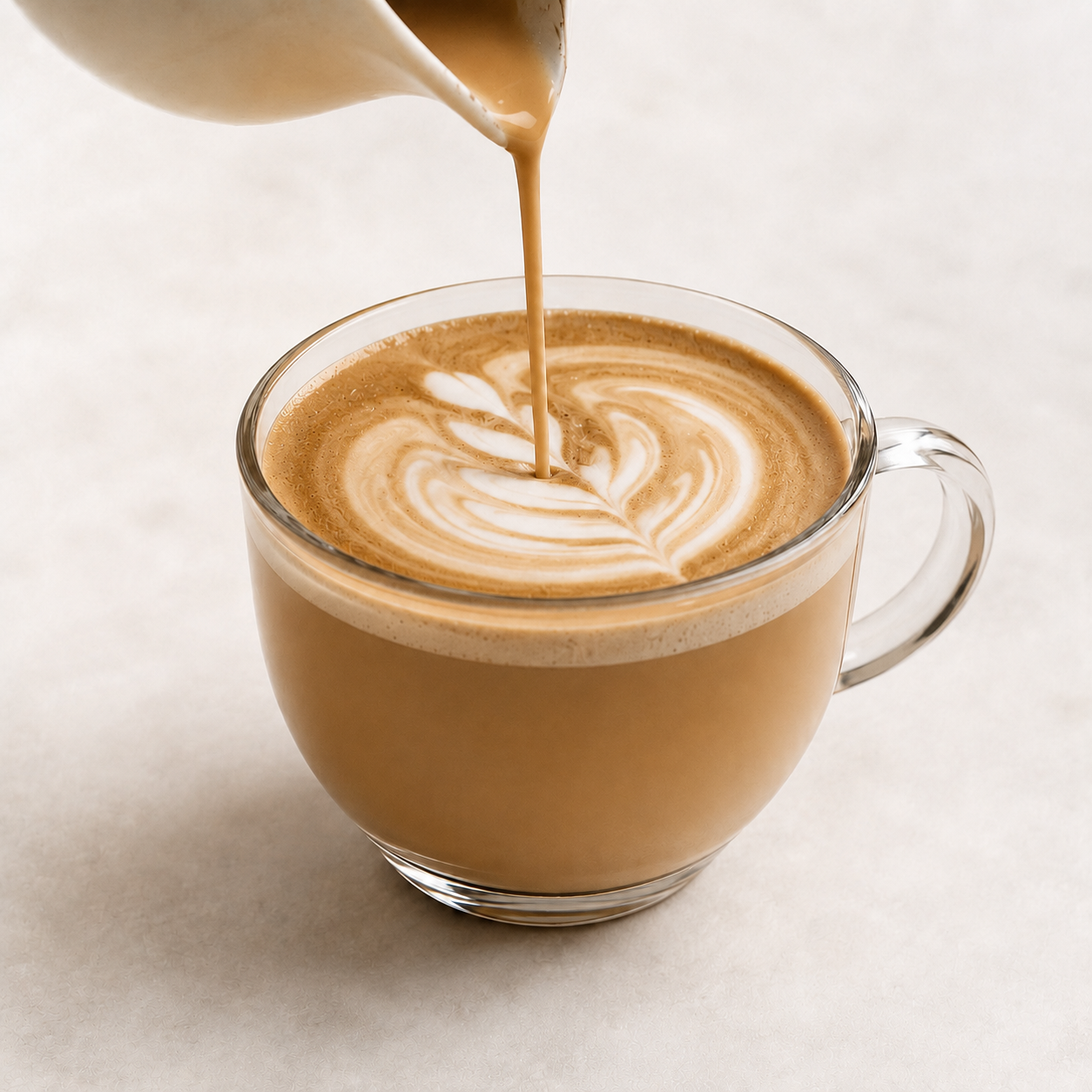 Vör Almond Nut Milk Base poured into a hot coffee latte with creamy foam and latte art.