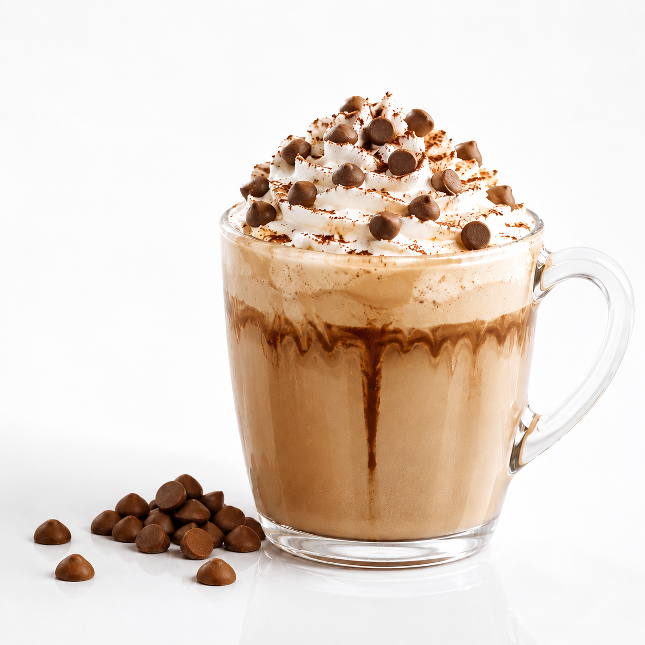 Creamy coffee drink topped with Vör Coffee Baking Chips