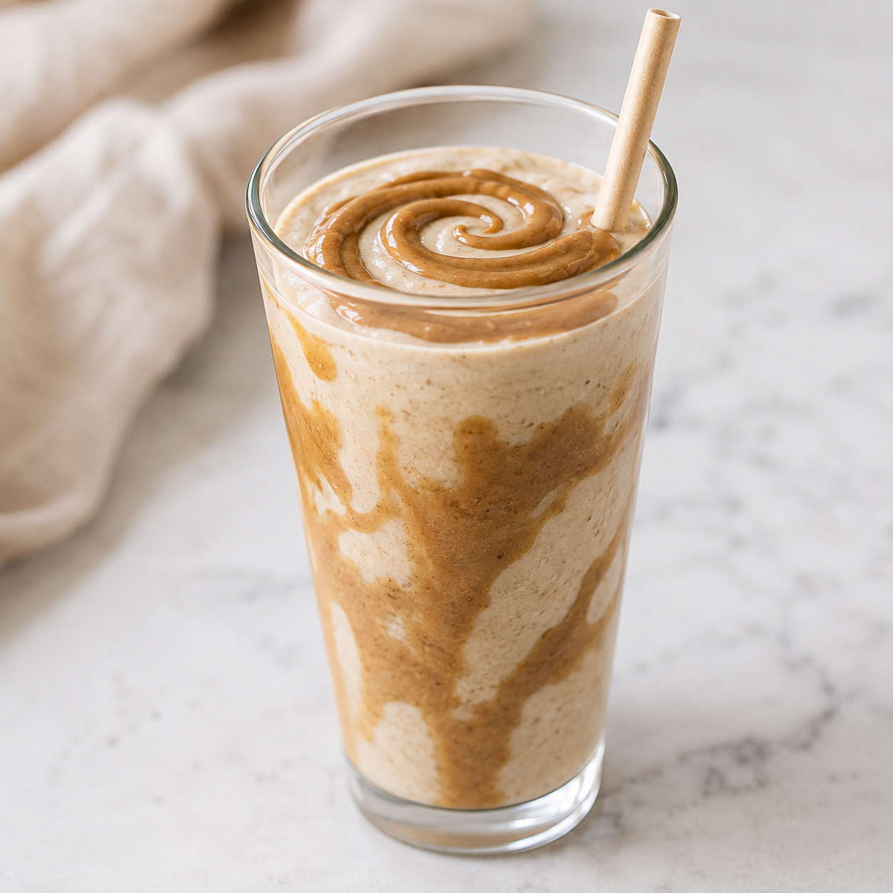 Creamy smoothie made with Vör Hazelnut Butter and finished with a smooth hazelnut butter swirl