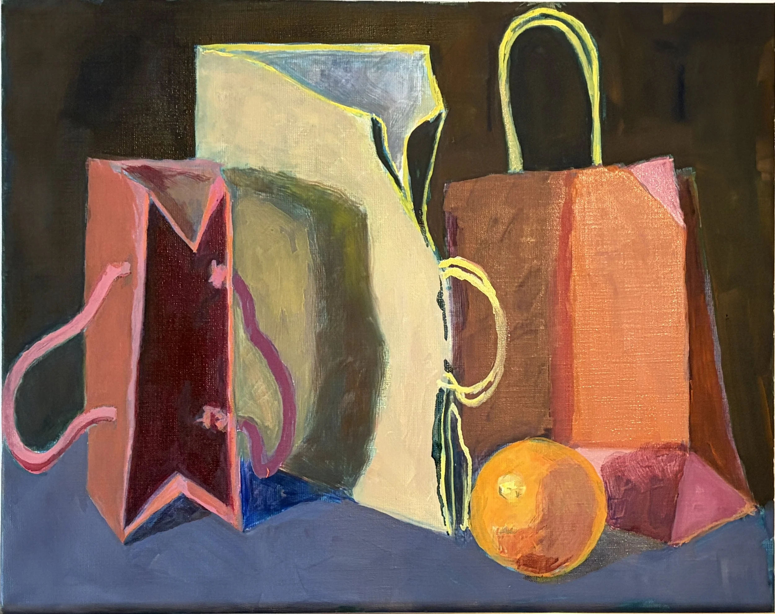Phyllis Floyd, "Bags with Orange", Oil on Canvas, 16" x 20", 2026