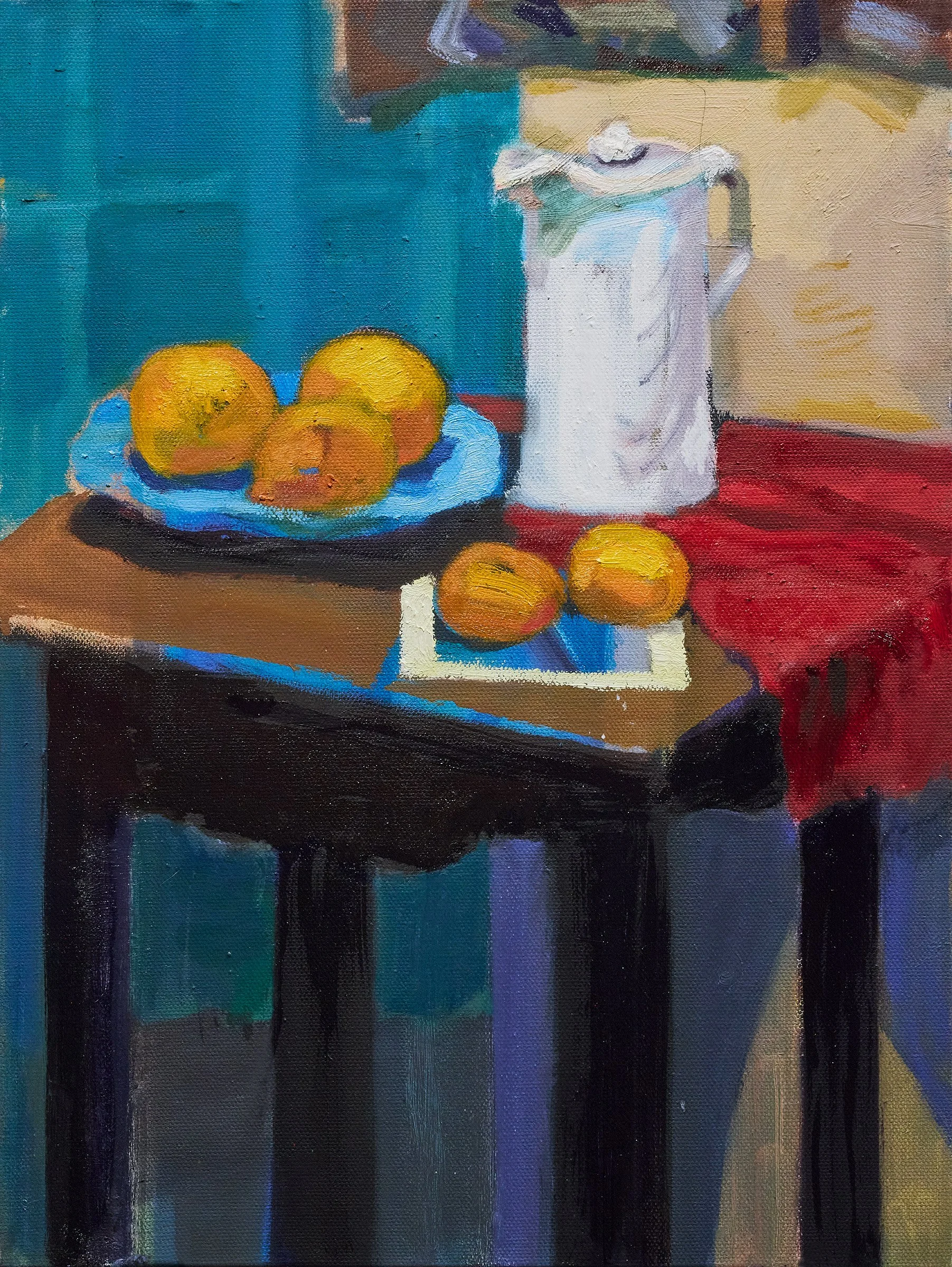 John Goodrich, "Two Tangerines, Three Oranges", Oil on Canvas, 16" x 12", 2026