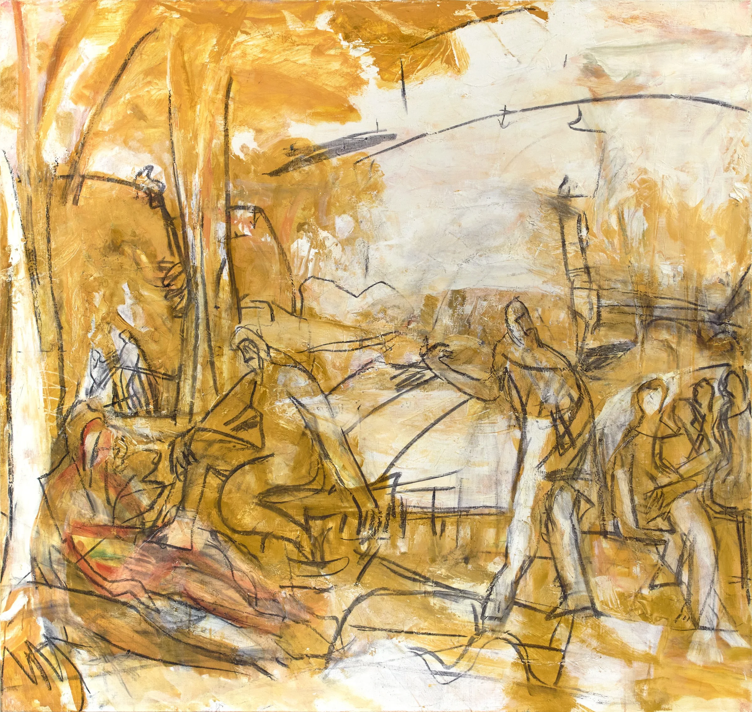 "Orpheus Crossing Rivers", Oil on Linen, 53"x 56", 2025