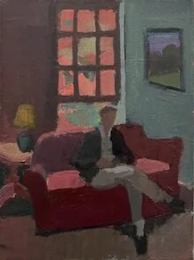Liam Murphy-Torres, "The Red Couch on 8th Street", Oil on Linen, 16" x 12", 2024