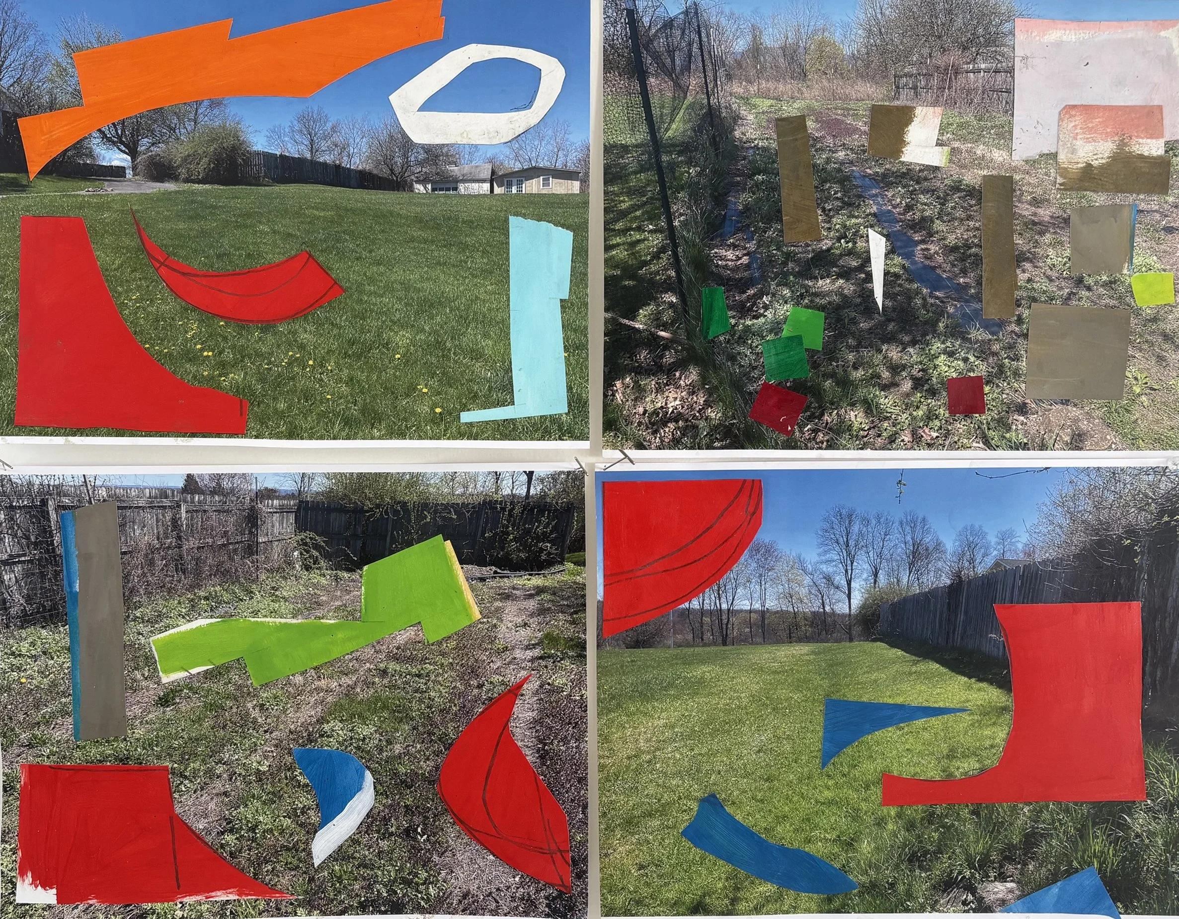Hearne Pardee, Primary Landscape, Acrylic Collage on Paper, 4 parts, 22”x28”