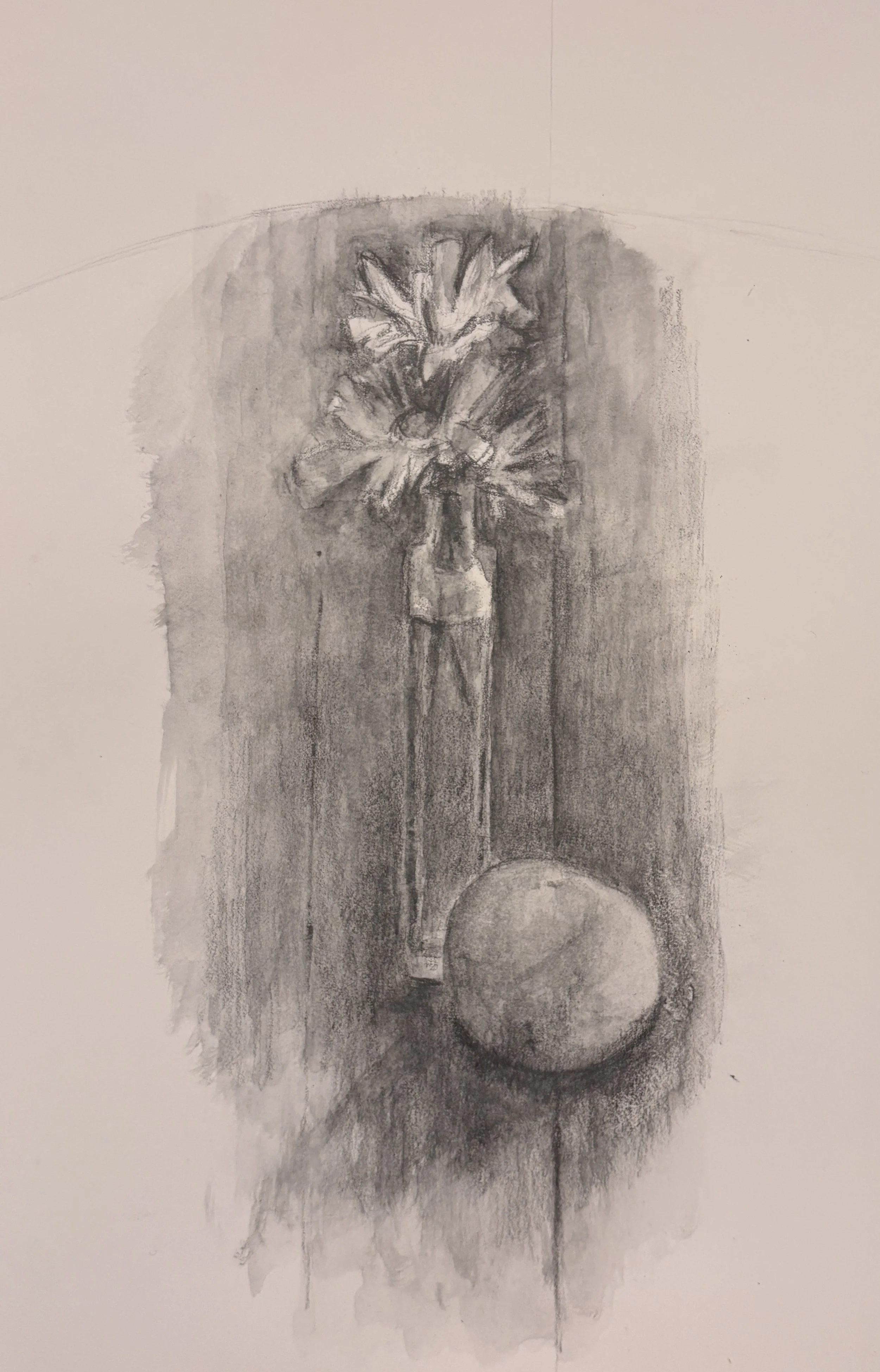 Eileen Mooney, "Easter Daisies and Clementine", Water Soluble Graphite on Arches, 11" x 7", 2026 