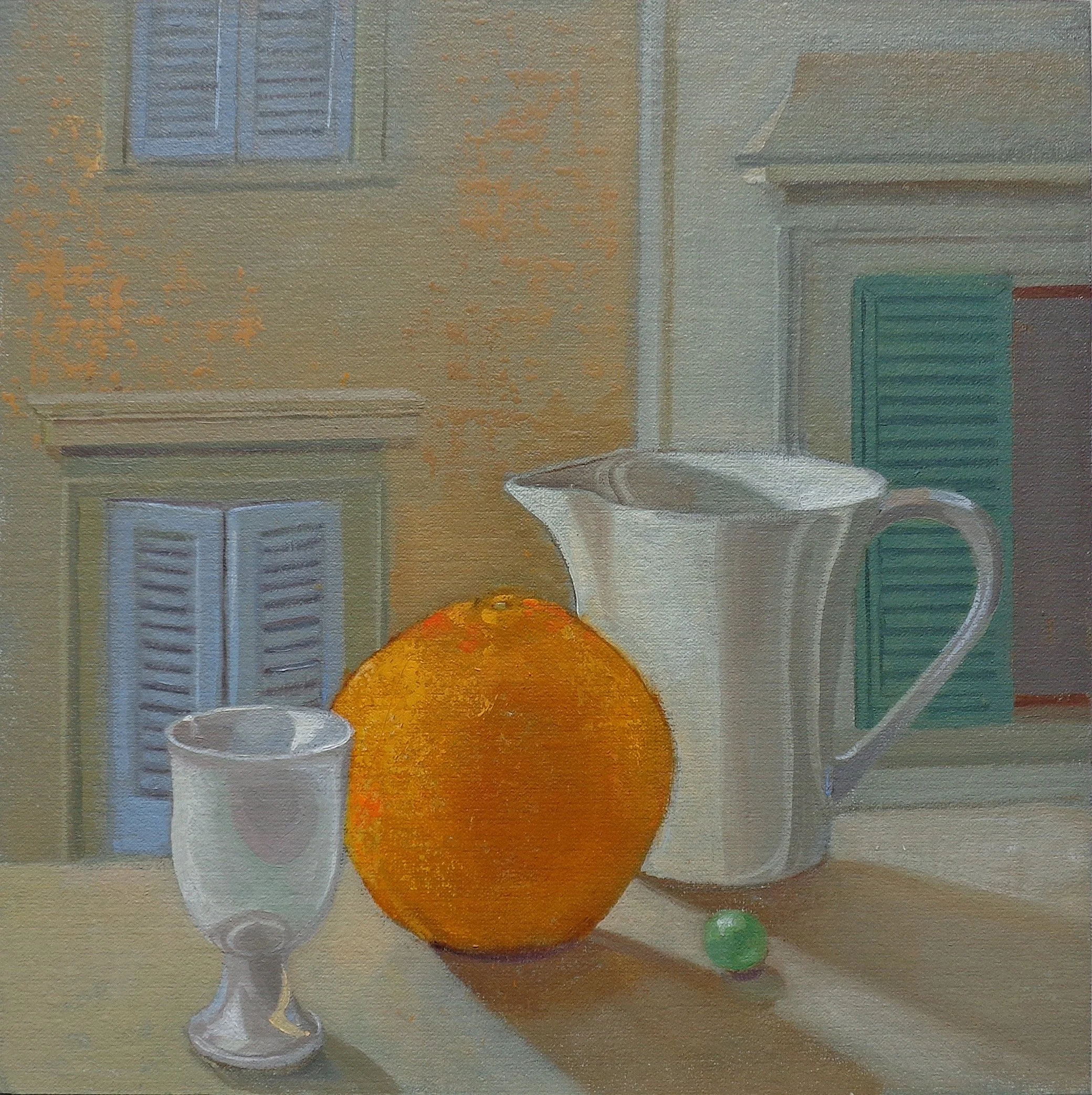 Barbara Kassel, "Via dei Servi Windowsill", Oil on Linen and Panel, 10" x 10", 2016
