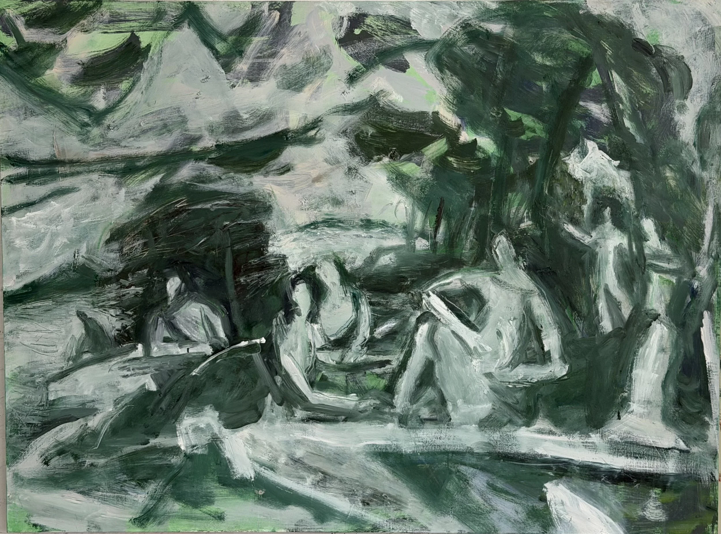 "Last Picnic (green and white)", Oil on Linen, 44" x 59", 2026