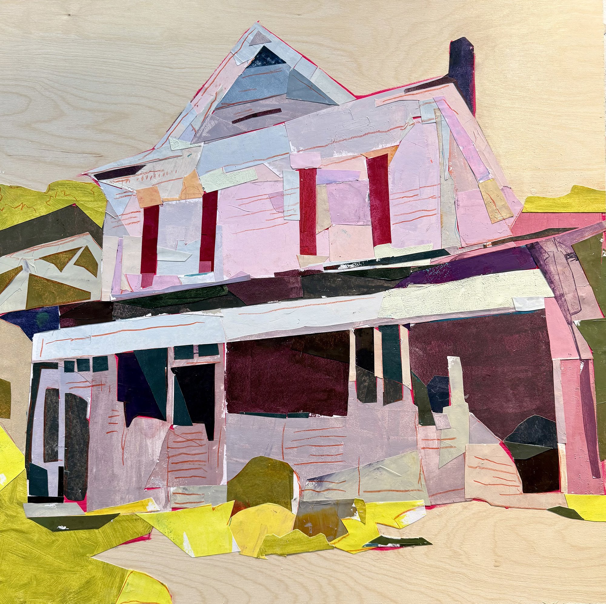 Return to This Place #2, collage/board, 24"x	24", 2025