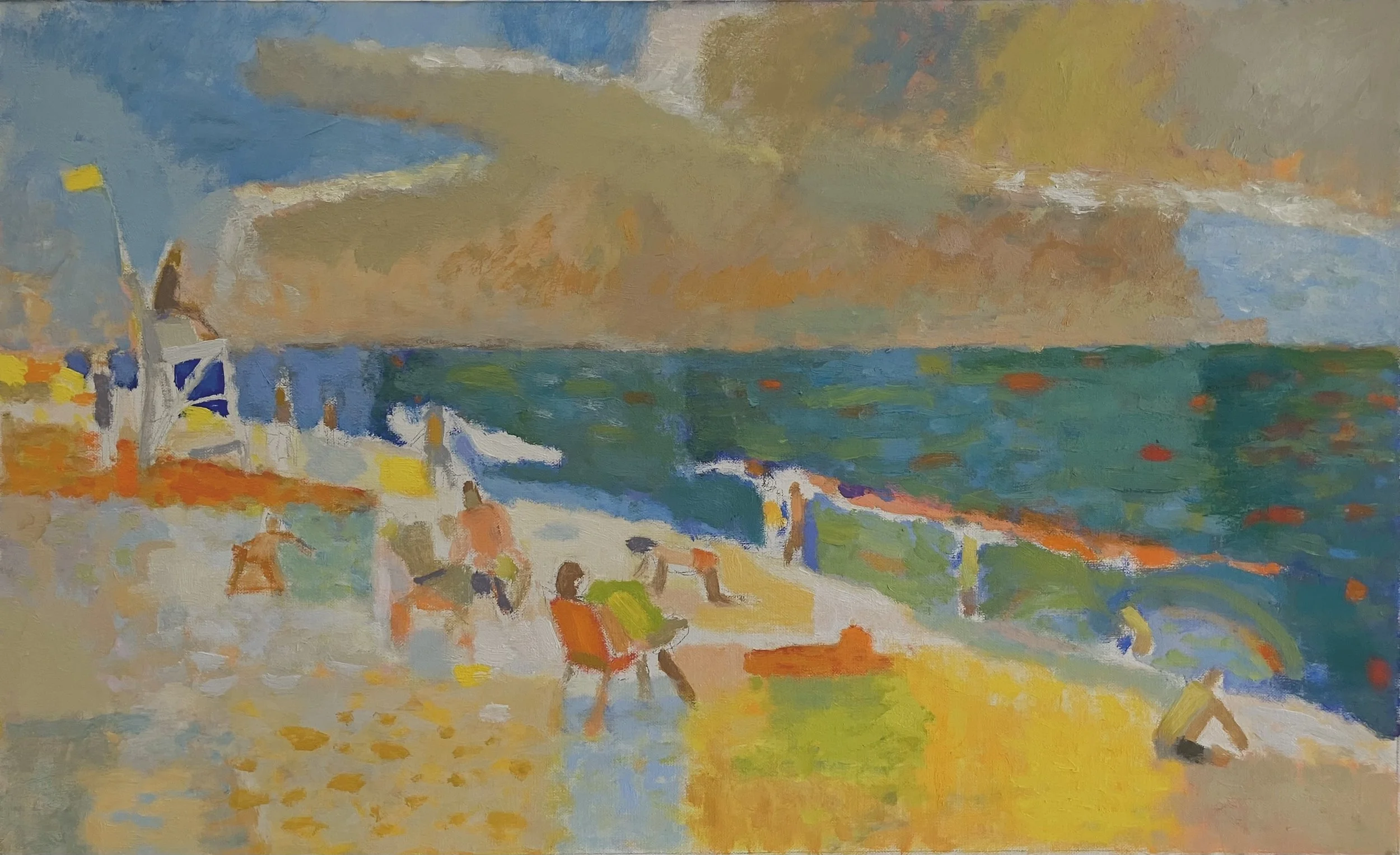 "Beach, Green Ocean", Oil on Canvas, 14" x 23", 2025