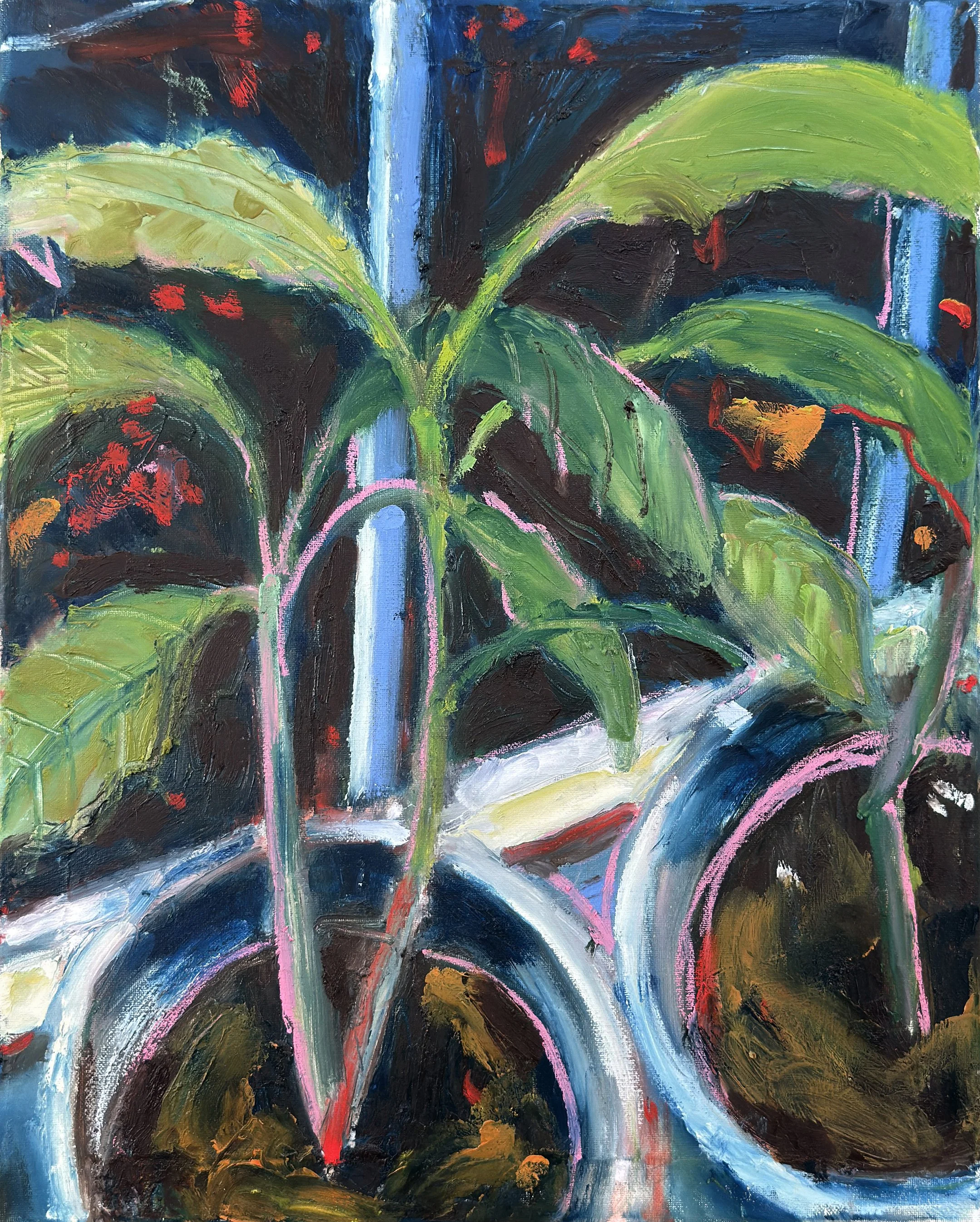 "Avocadoes at Night", Pigment Stick (Oil) on Canvas, 20" x 16", 2025