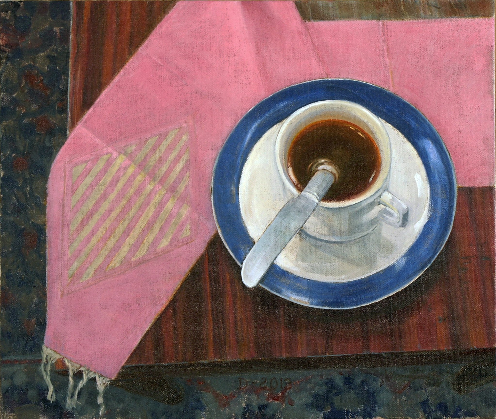 Daniel Dallmann, "Cooling Tea", Oil on Linen, 11" x 13", 2013