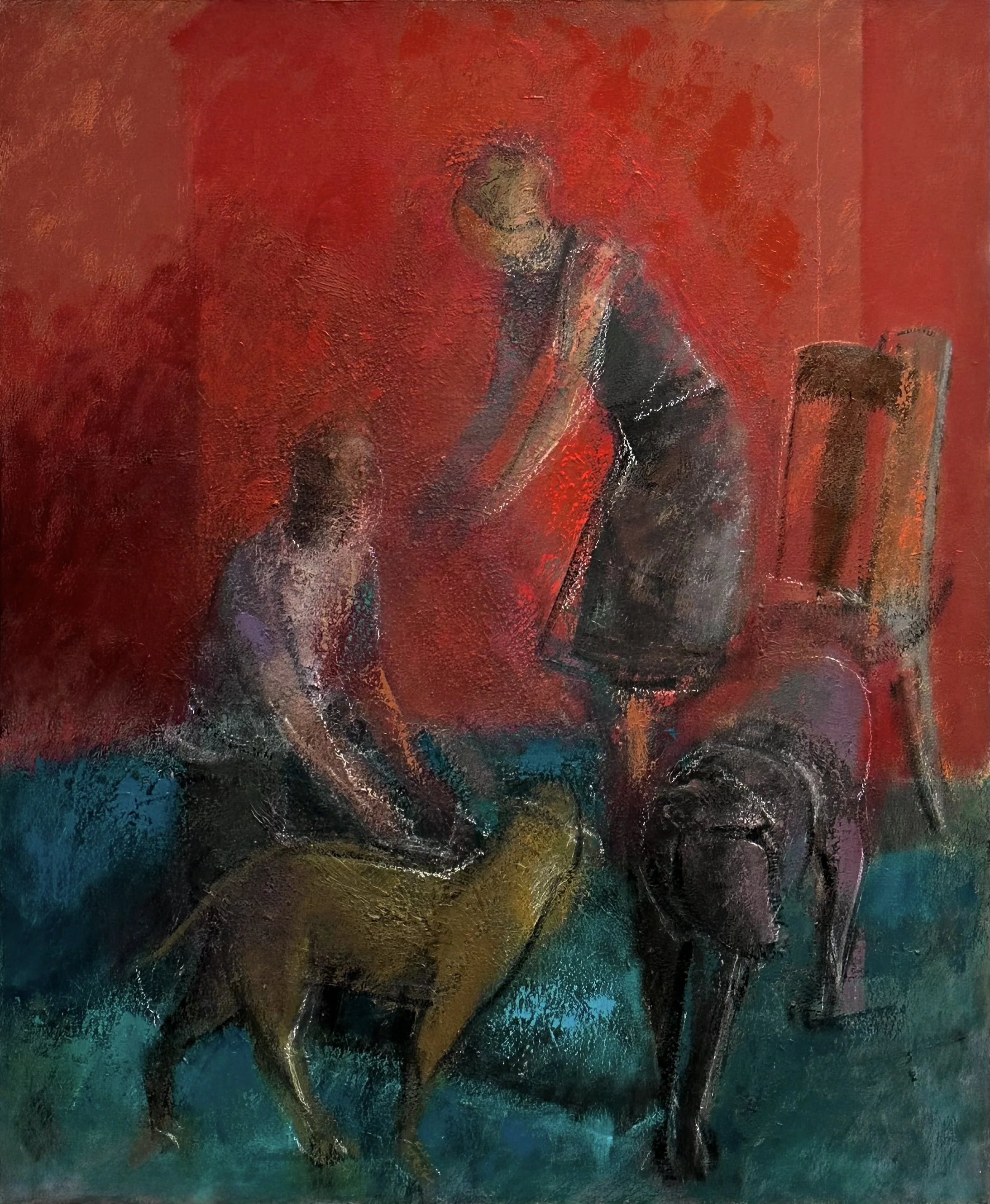 "Woman, Youth and Dog", Oil on Canvas, 46" x 38", 2025