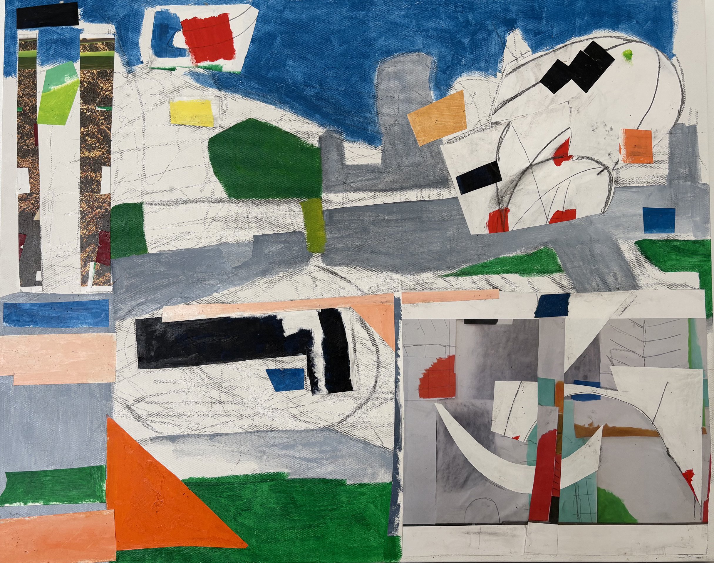"Suburbs", Oil and Acrylic Collage on Canvas, 2026, 28”x36