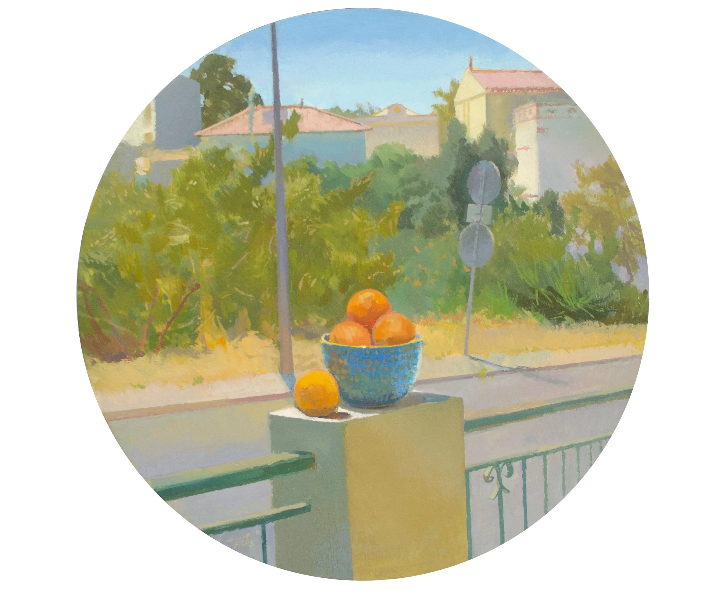 Matt Klos, "Bowl of Otanges, Tavira", Oil on Board, 14" x 14" (circular), 2025