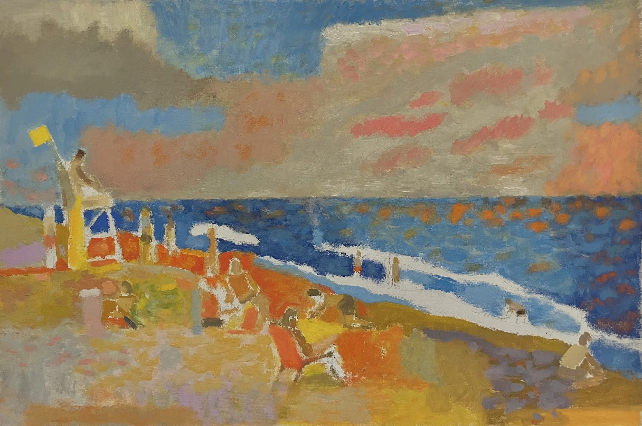 "Beach, Pink Cloud", Oil on Canvas, 16" x 24", 2025