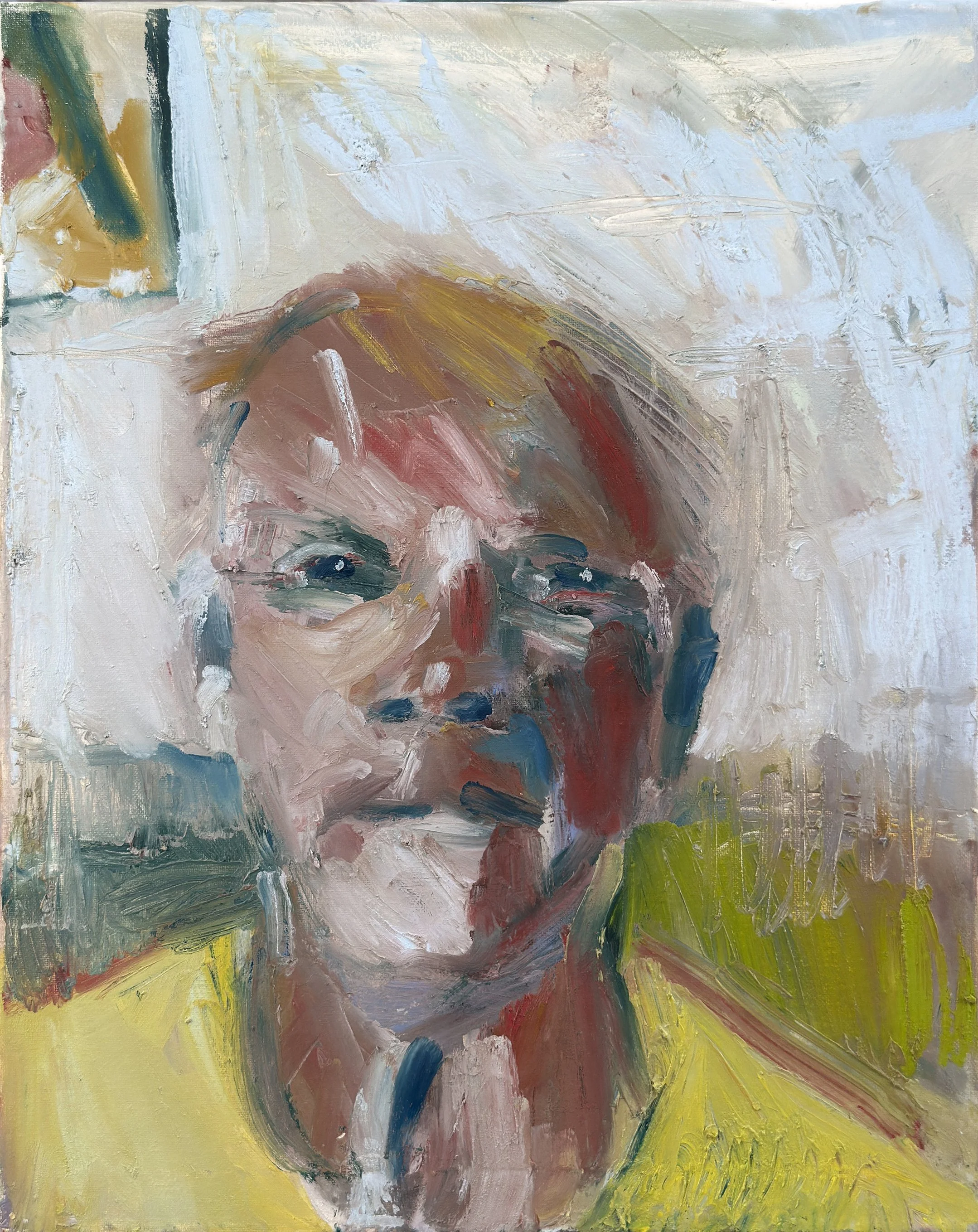 "Yellow Tee Shirt", Pigment Stick (Oil) on Canvas, 20" x 16", 2025