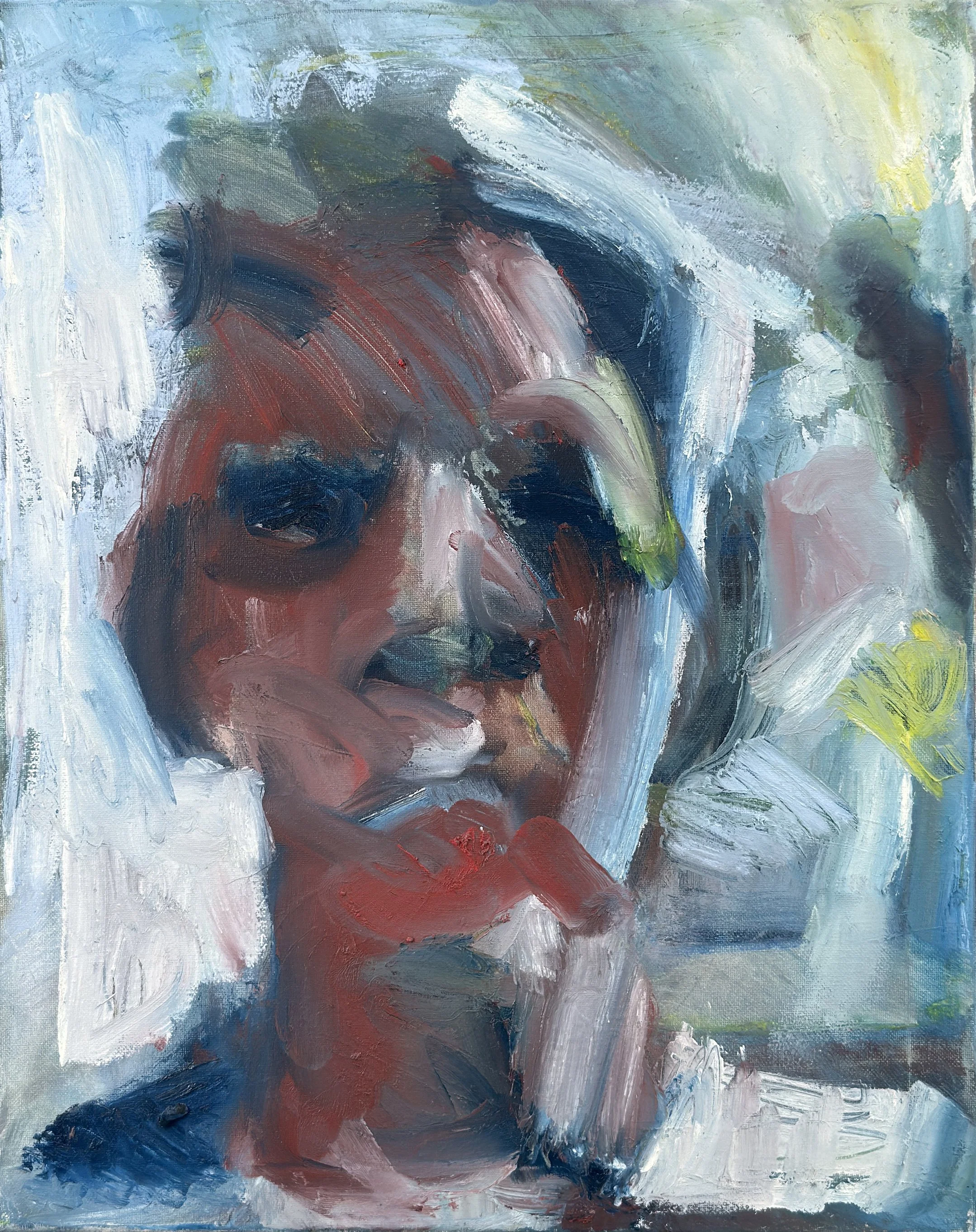 "Charcoal Self Portrait", Pigment Stick, charcoal, graphite on Canvas, 20" x 16", 2025