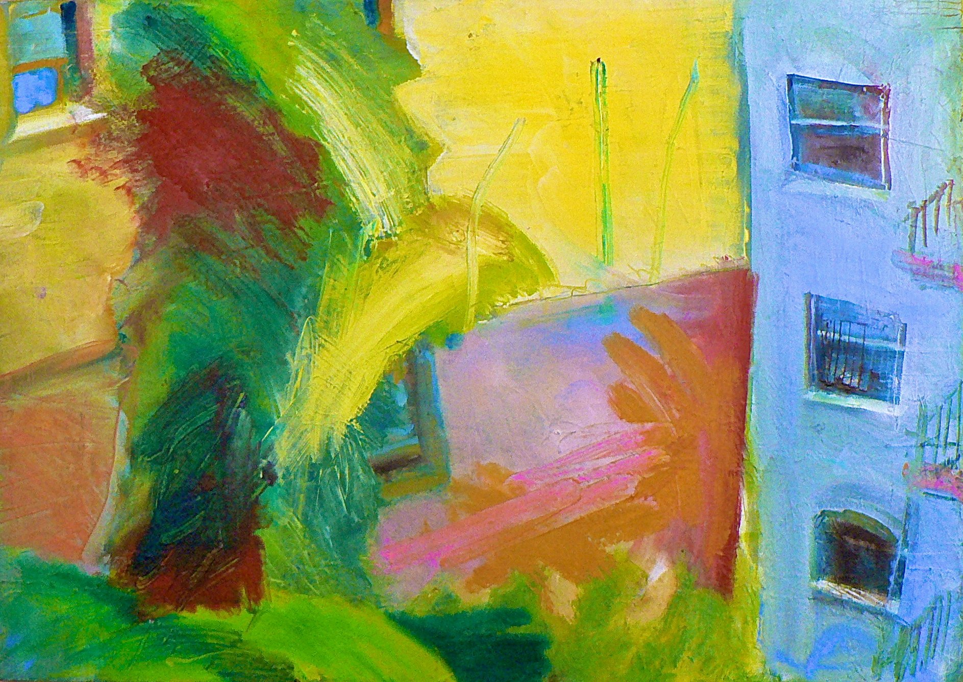 "Untitled, Yellow, Green, Red",
Oil pigment stick on canvas, 20" x 28", 2022
