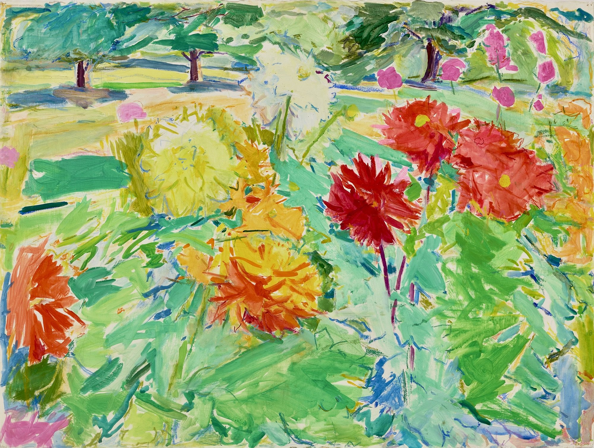 "Dinner Plate Dahlia Cadences", Acrylic, pastel on paper, 30" x 22.5", 2026