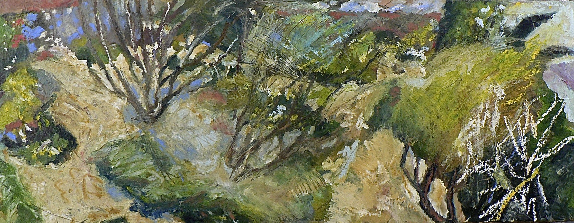 "First Real Look", Oil pigment stick on linen, 18" x 49", 2022
