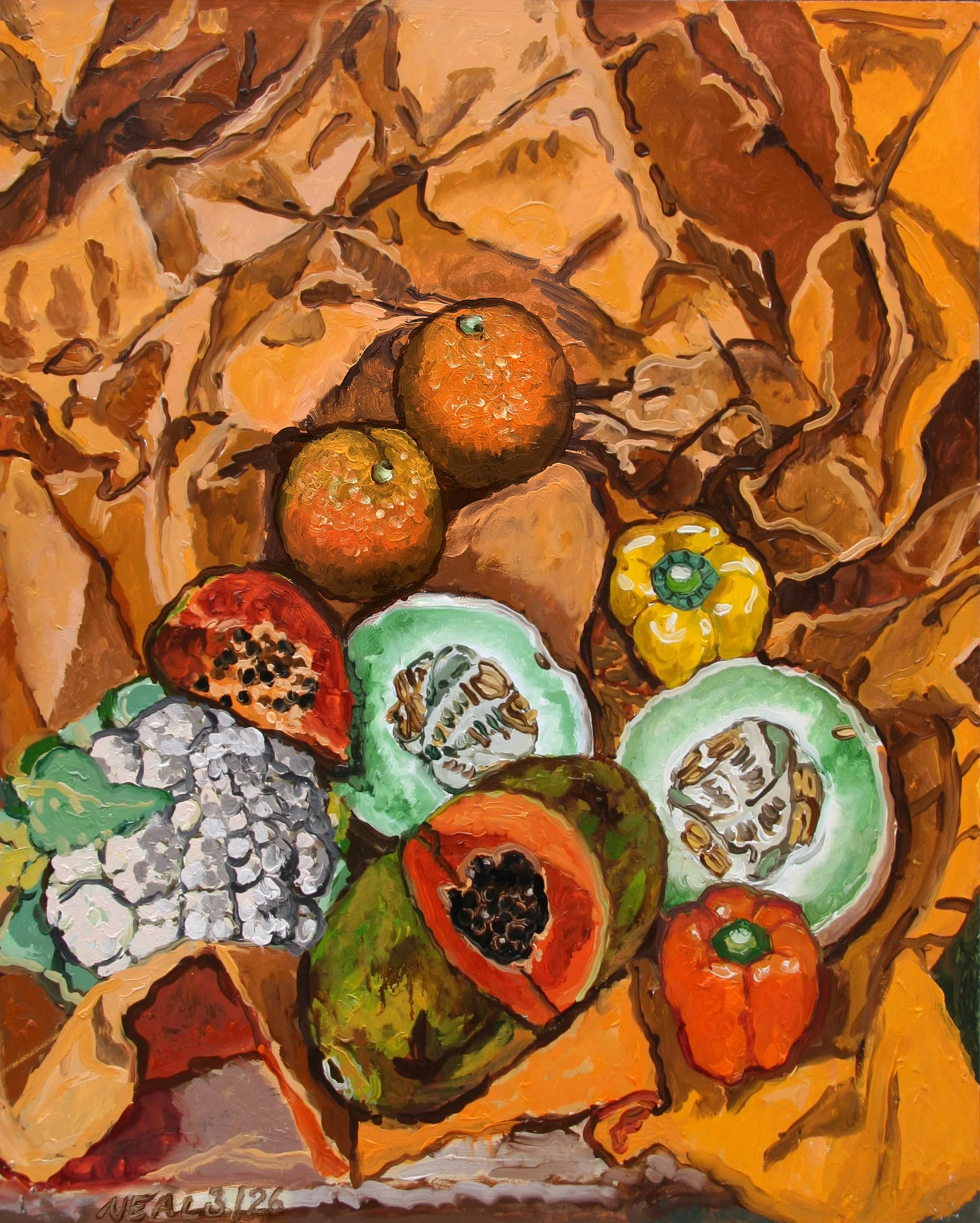 Patrick Neal, "Orange Still Life", Oil on Paper Mounted on Board, 24" x 30", 2026