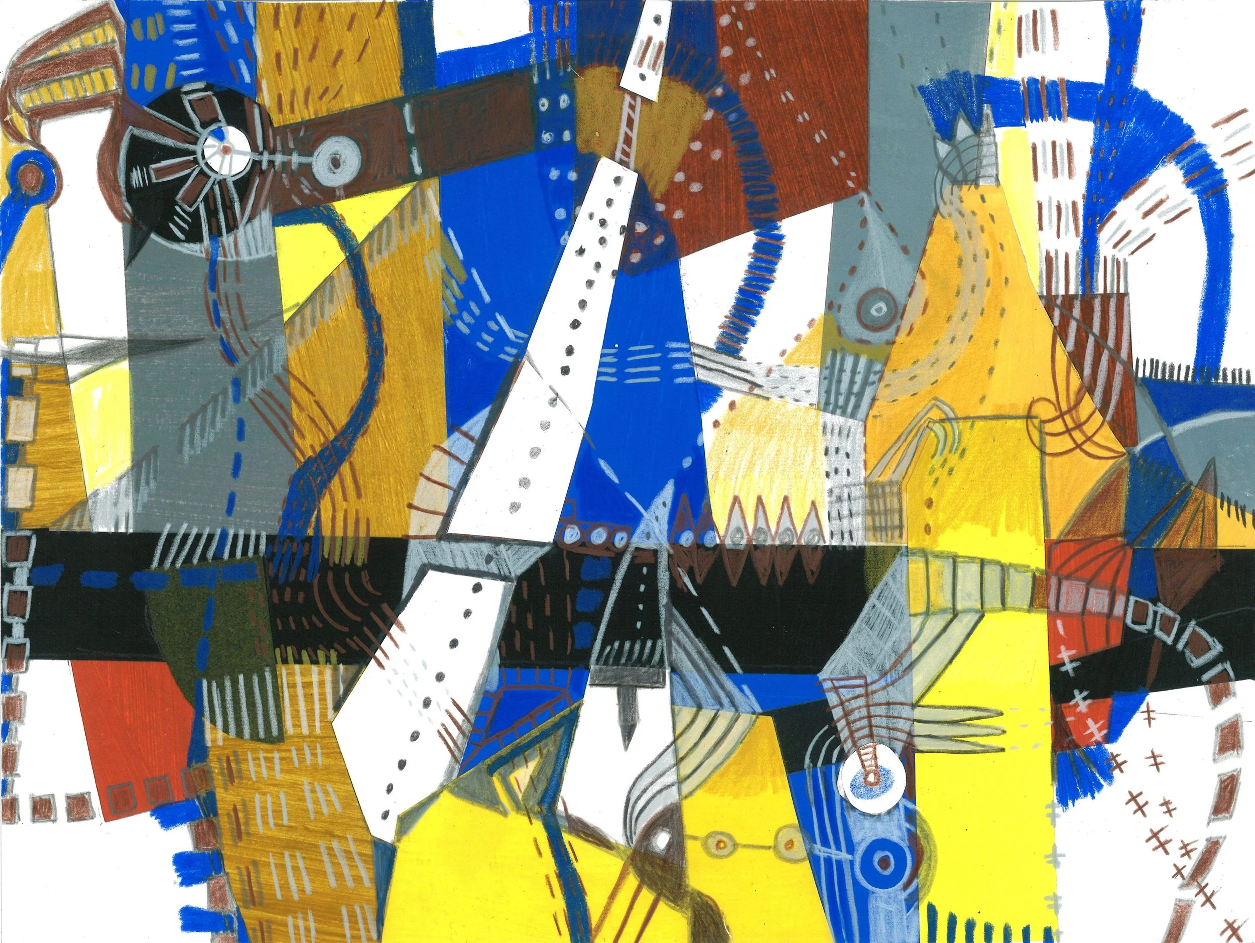 "This Way Please", Cut Paper, Mixed Media on Paper, 11" x 14", 2024