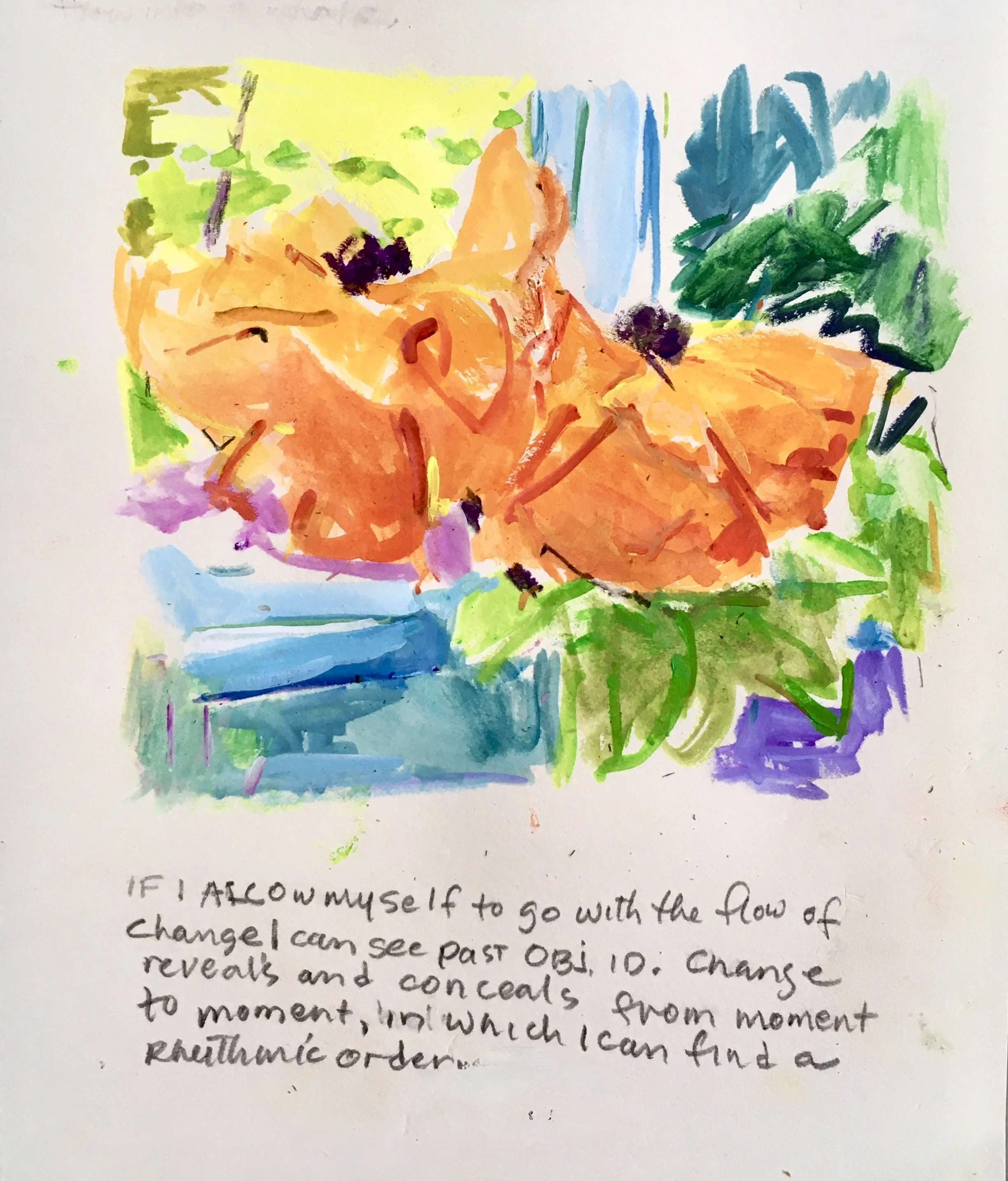 "Poppy Cadences with Thoughts", Acrylic, pencil on Paper, 8" x 6", 2025