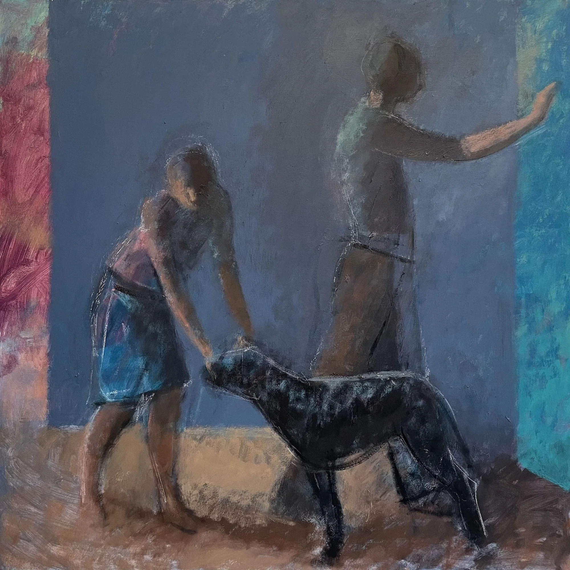 "Couple with Dog", Oil on Canvas, 40" x 40", 2022