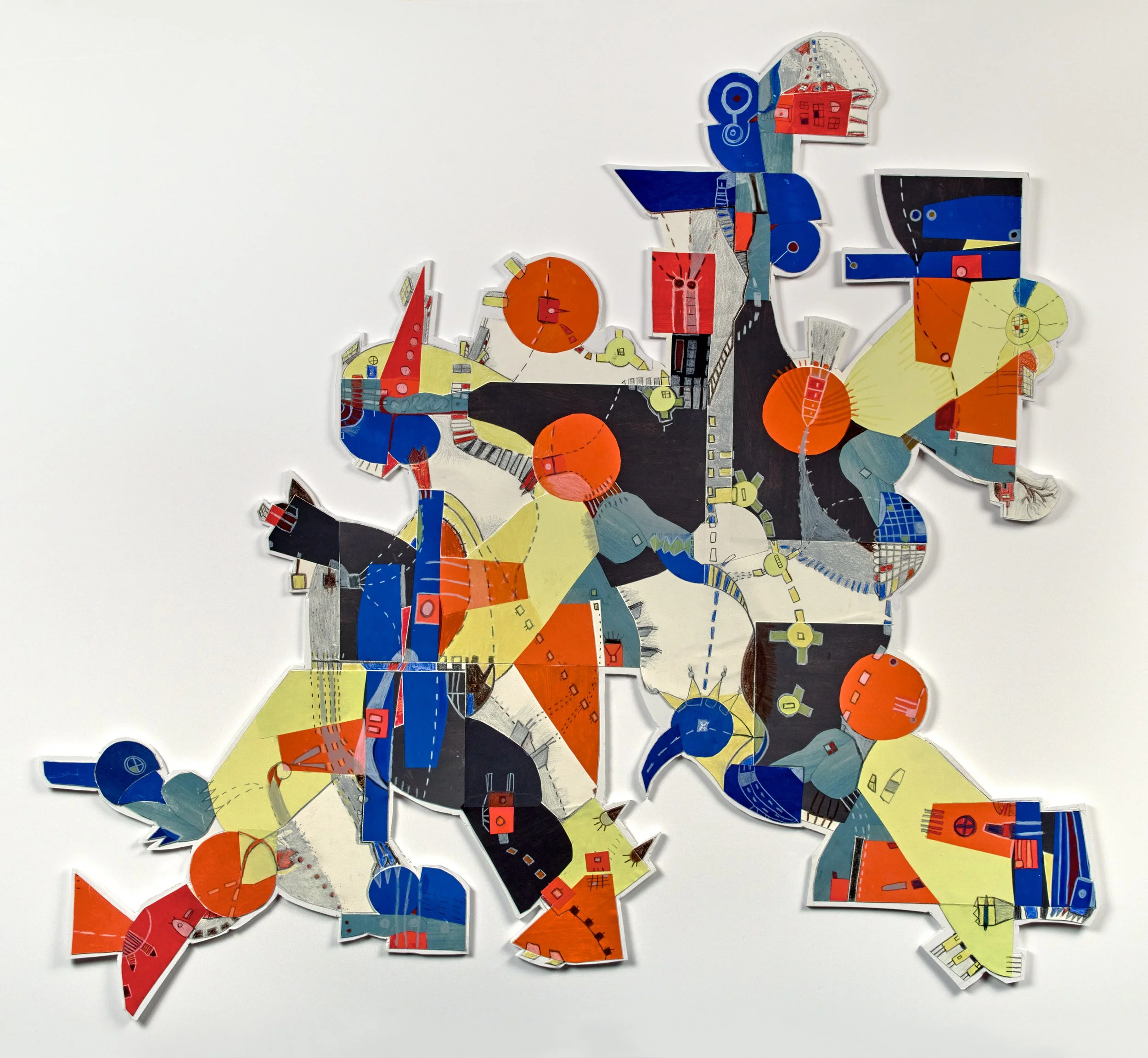 "Better Run", Cut Paper, Mixed Media on Board (Shaped), 38" x 38", 2024
